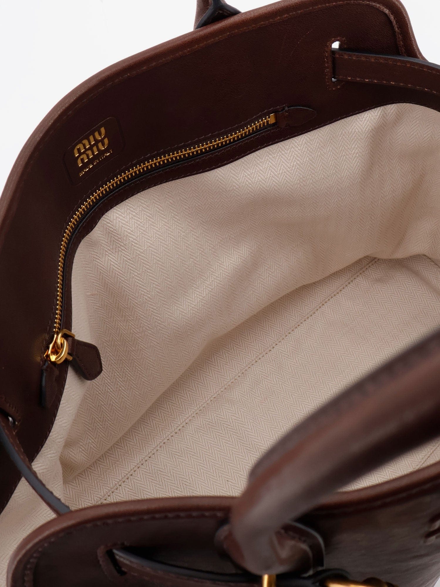 Miu Miu Aventure leather handbag with front lettering logo