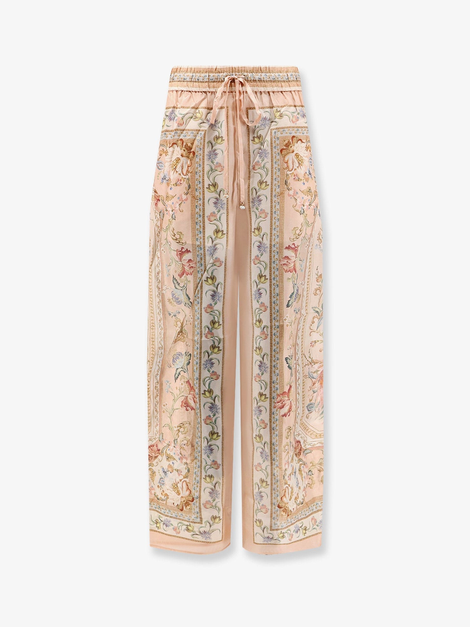 ZIMMERMANN Roselight Silk Trousers with Pink Tapestry Floral Print
