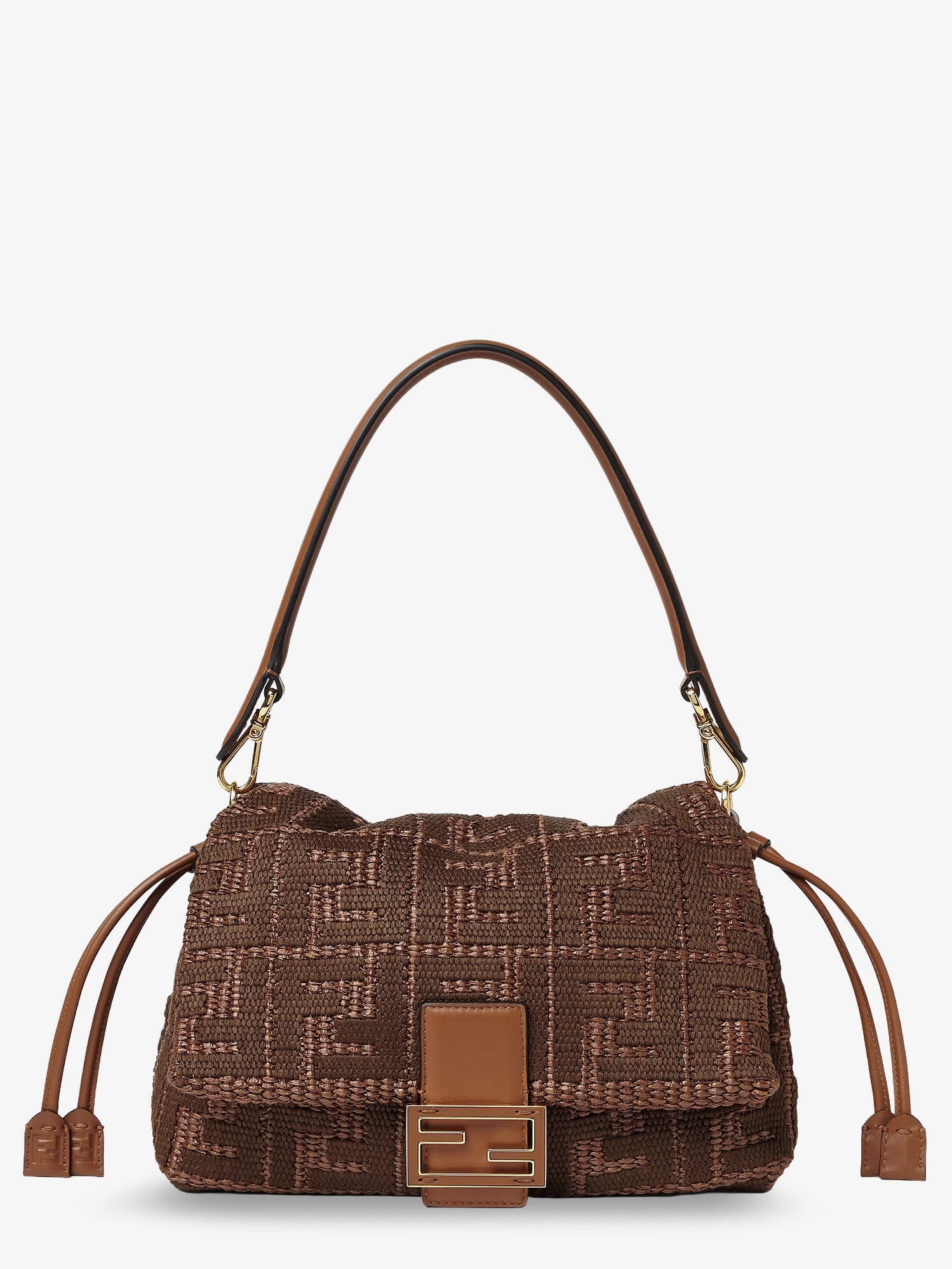 Fendi Mamma Baguette Medium Raffia Handbag with FF Embroidery