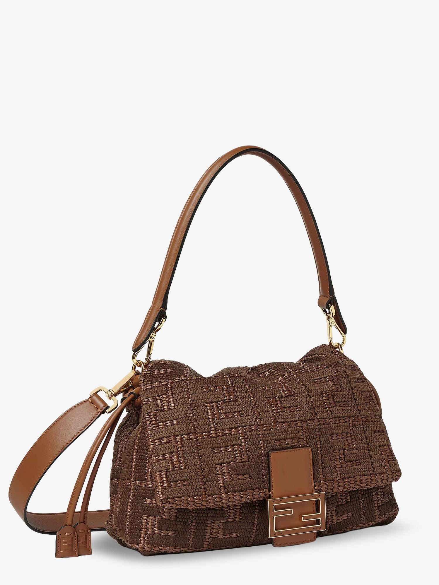 Fendi Mamma Baguette Medium Raffia Handbag with FF Embroidery