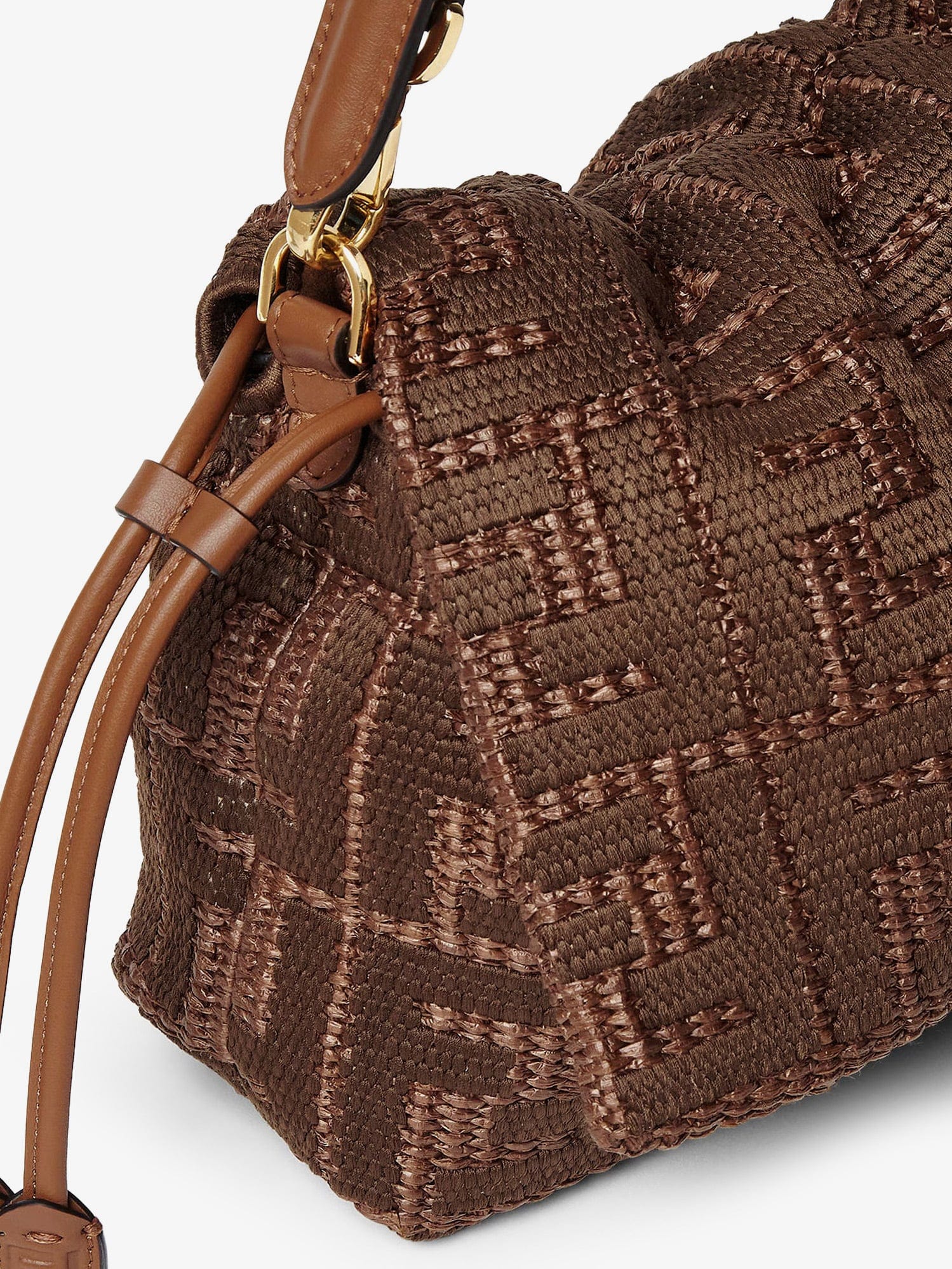 Fendi Mamma Baguette Medium Raffia Handbag with FF Embroidery