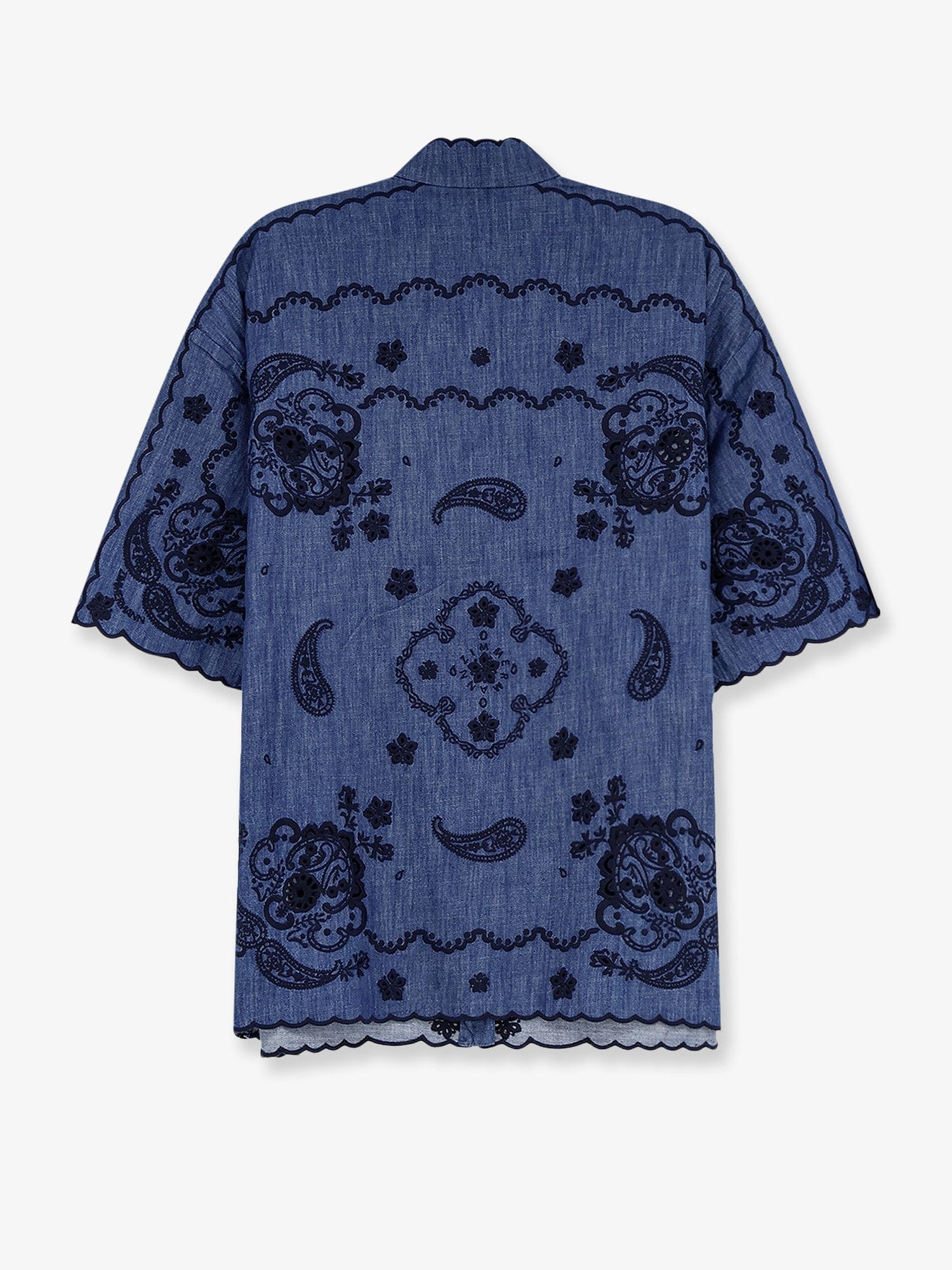 ZIMMERMANN Aster denim shirt with all-over contrasting embroidery