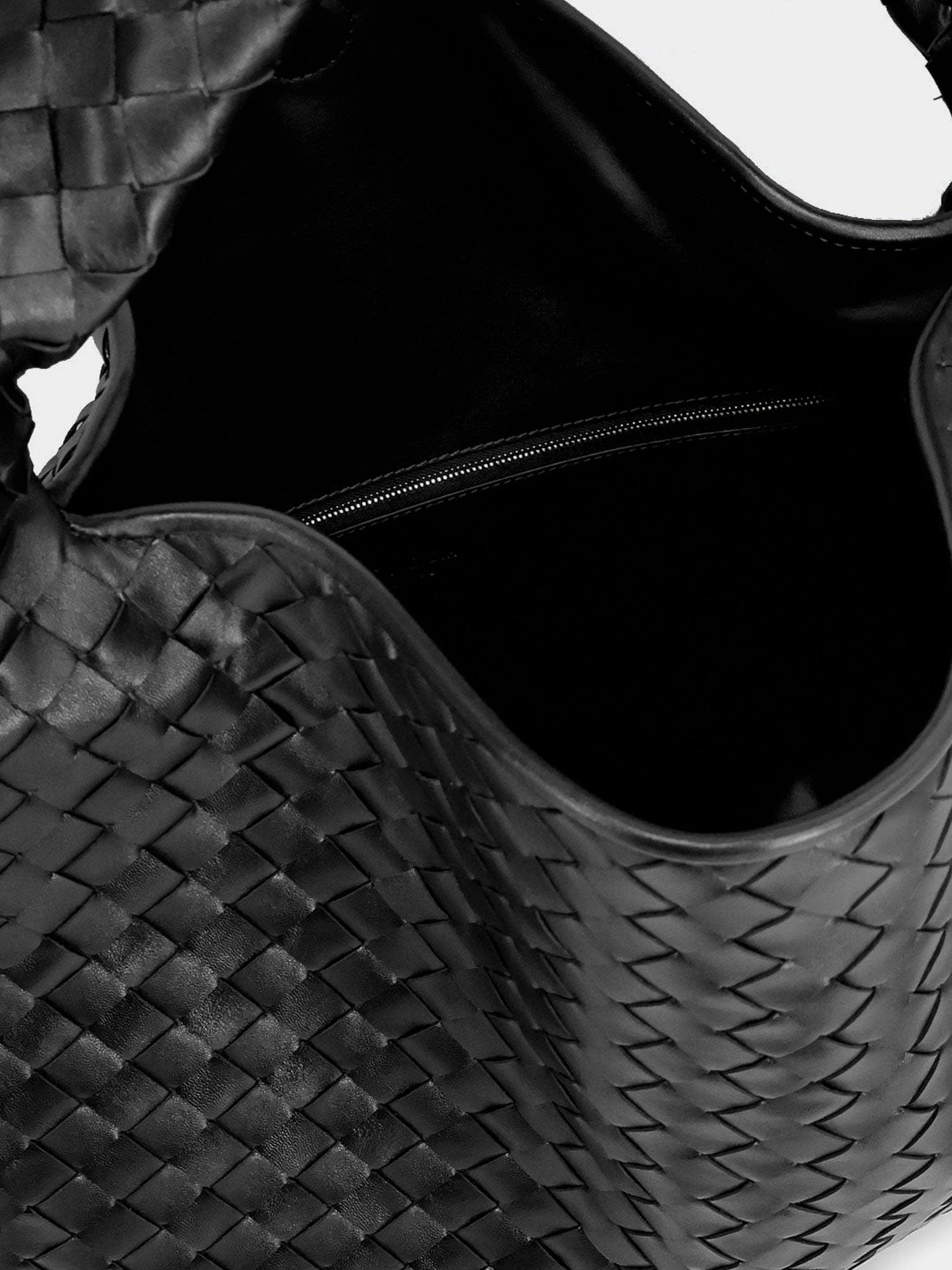 Bottega Veneta Hop Hobo Leather Shoulder Bag with Intreccio Pattern