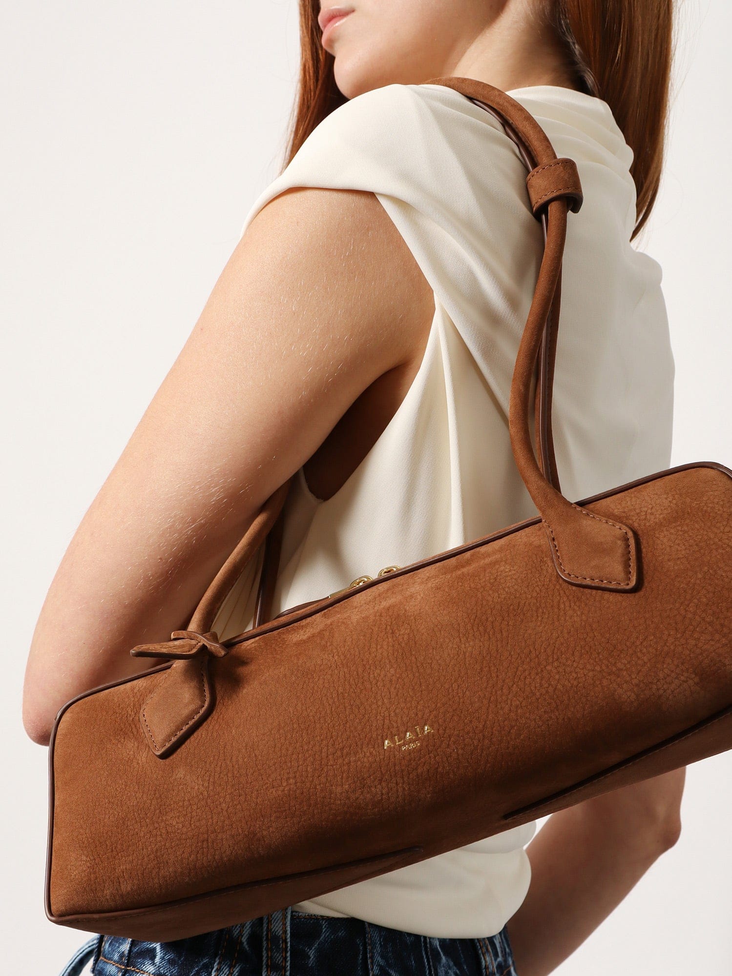 Alaia Teckel Medium suede shoulder bag