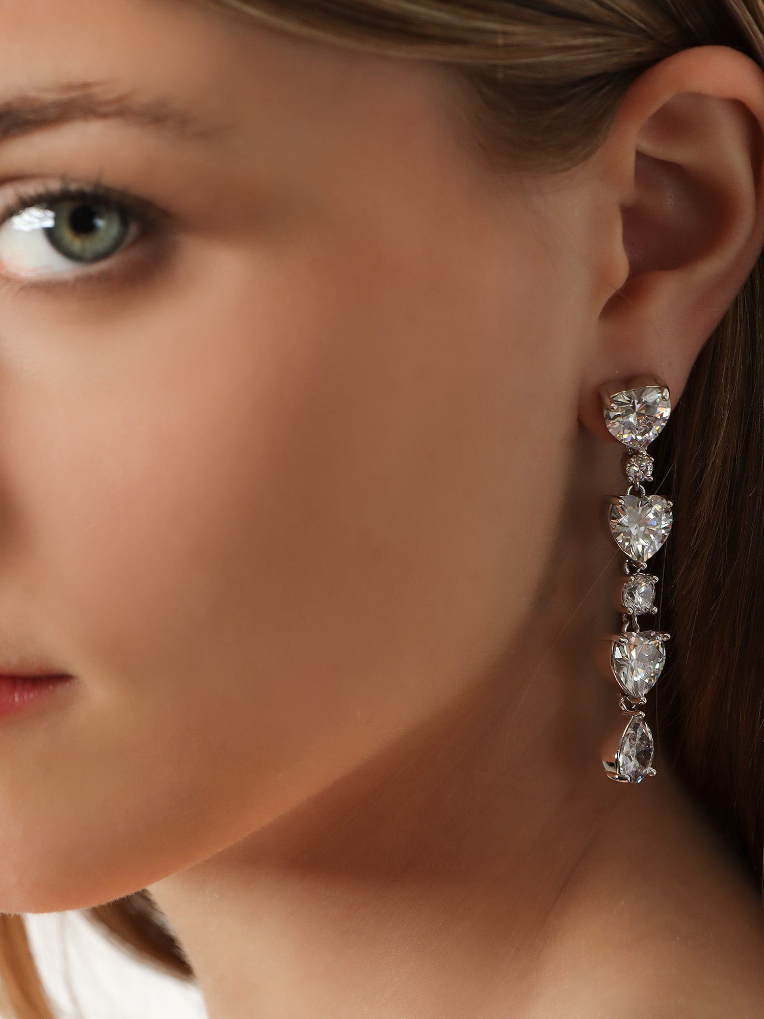 Self-Portrait Crystal Heart Tiered Earrings