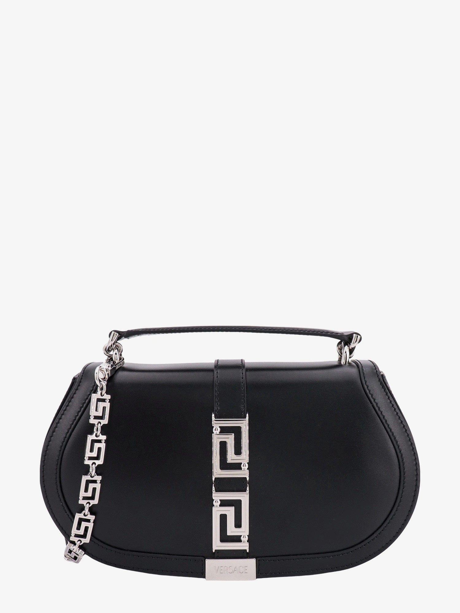 Versace Leather handbag with frontal metal la greca detail