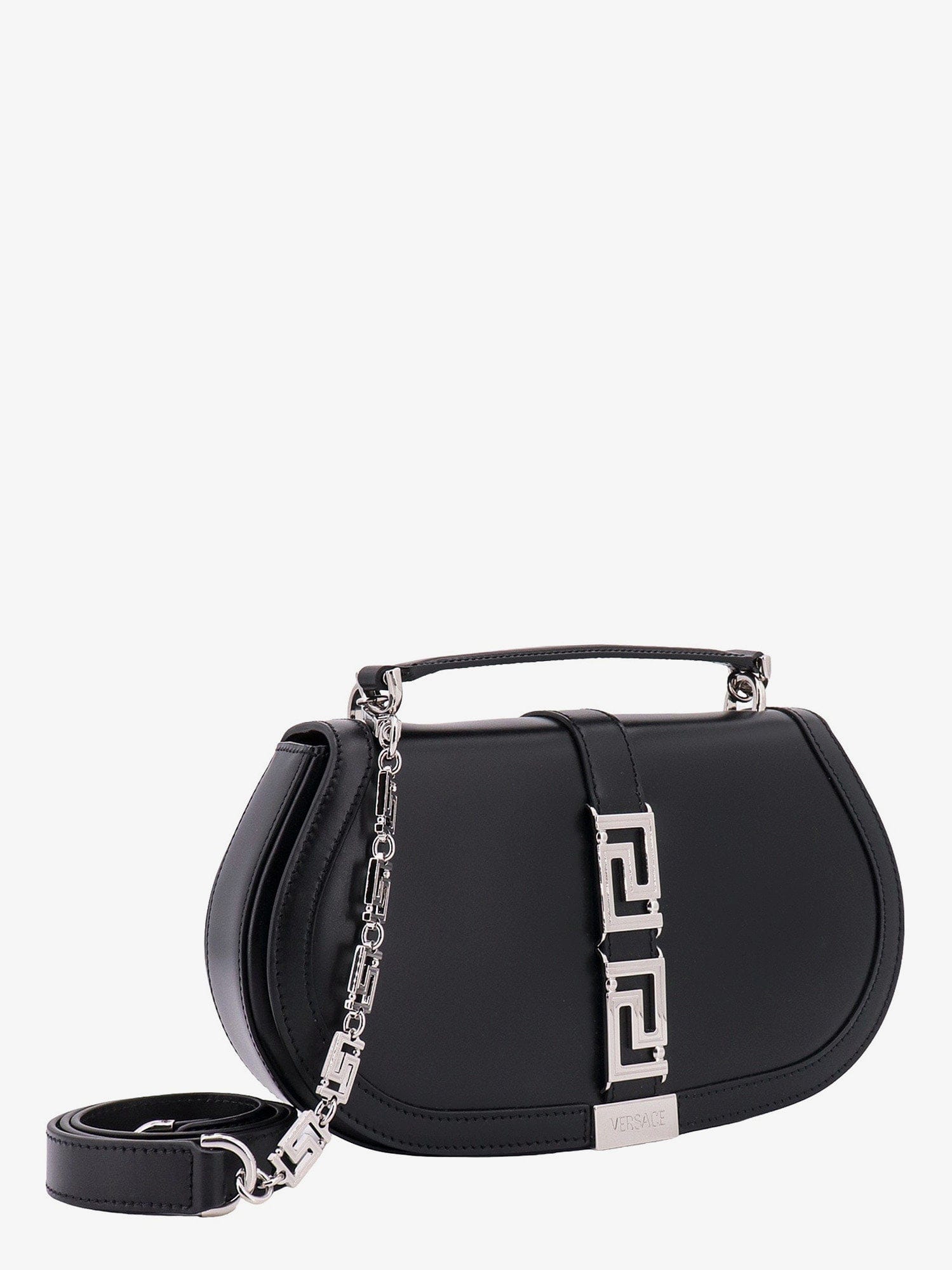Versace Leather handbag with frontal metal la greca detail