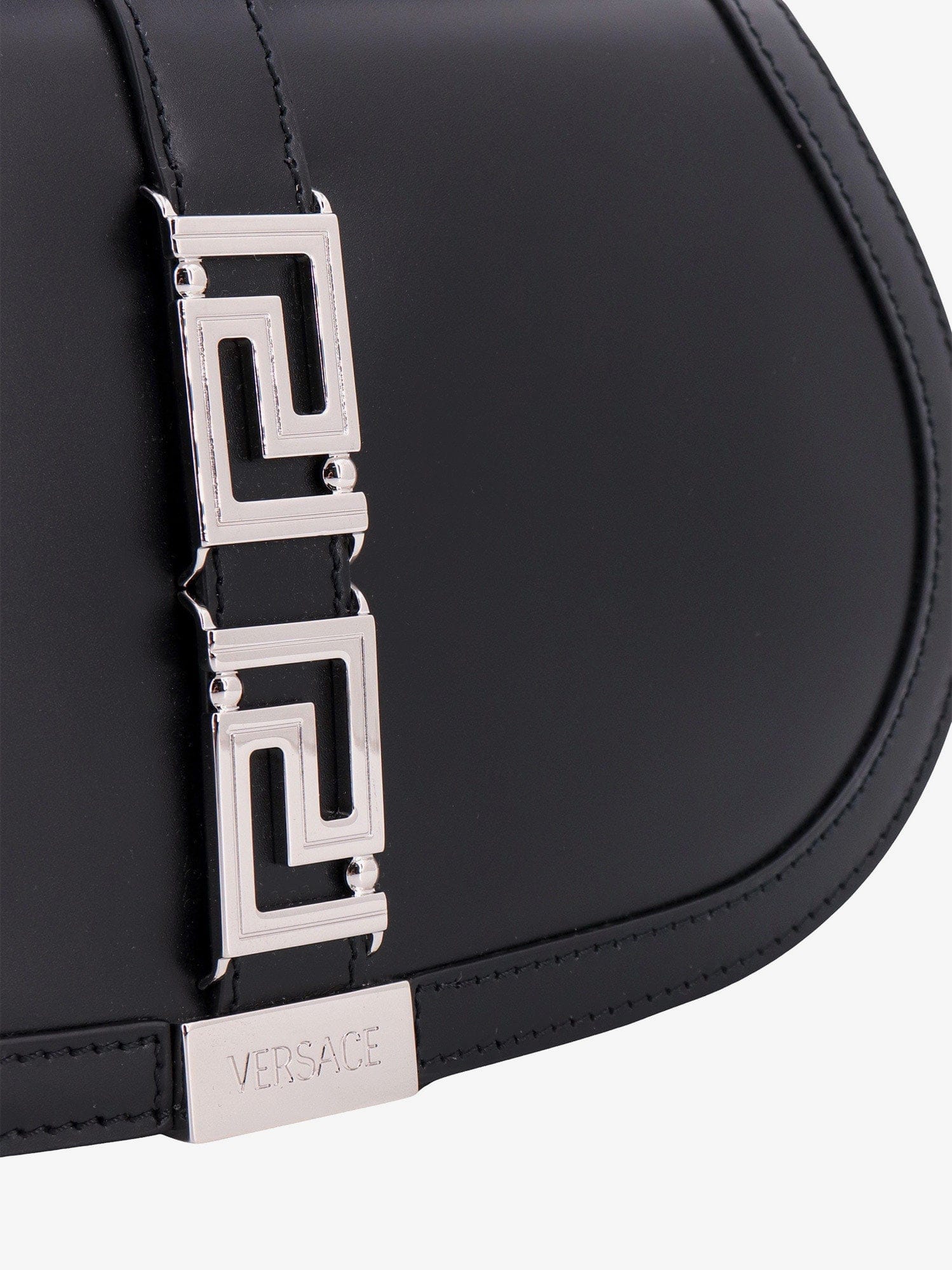 Versace Leather handbag with frontal metal la greca detail