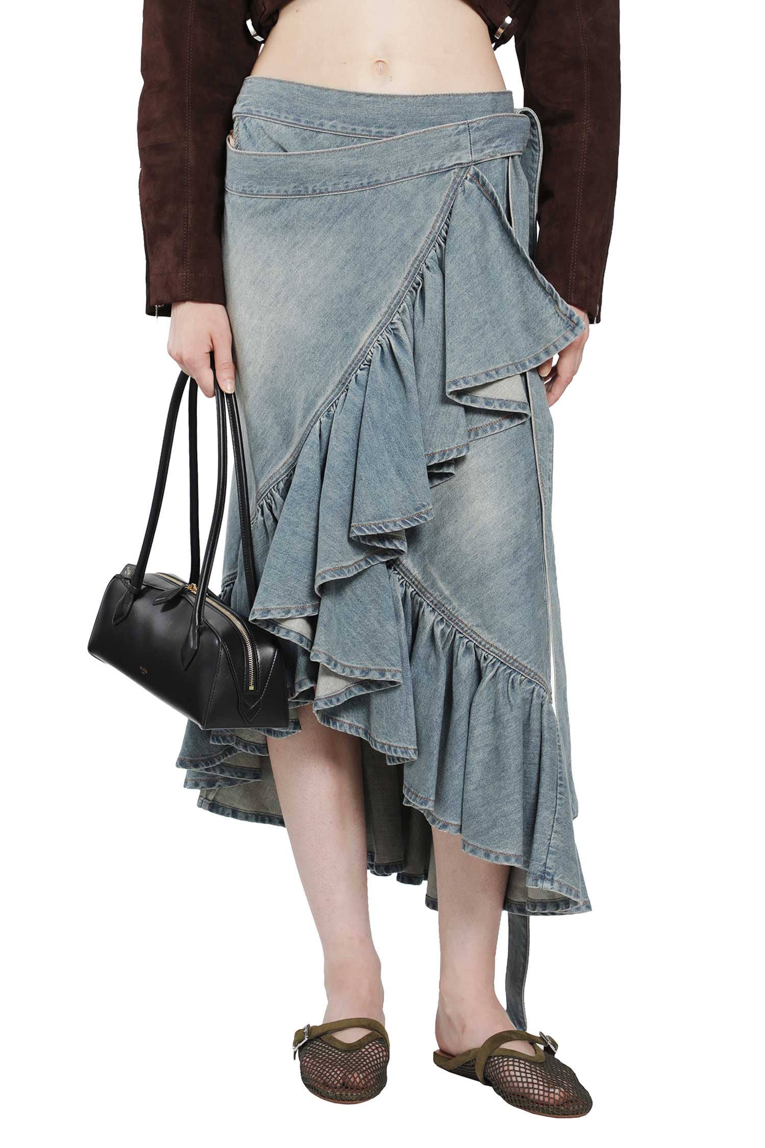 Alaia Denim Ruffle Skirt