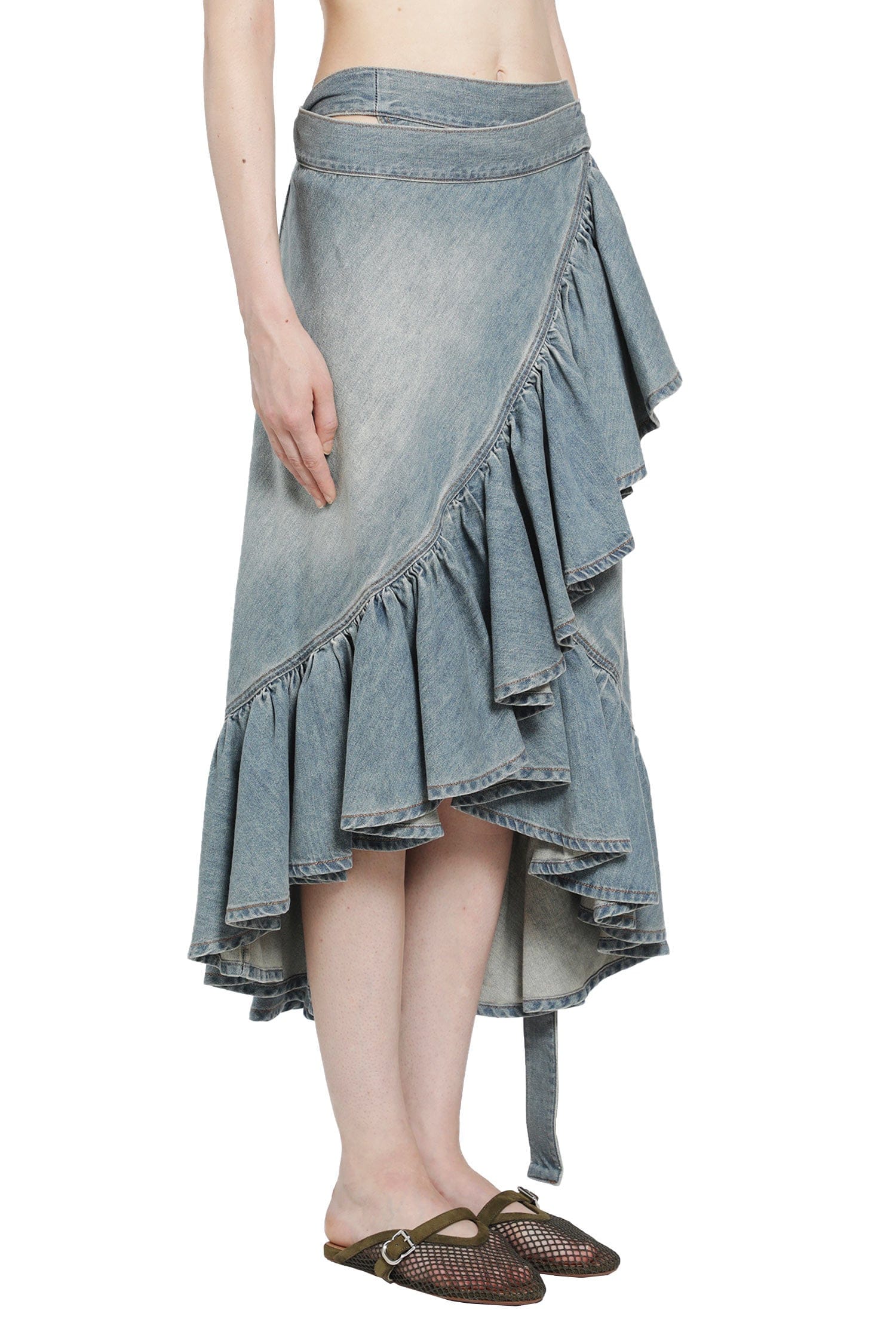 Alaia Denim Ruffle Skirt