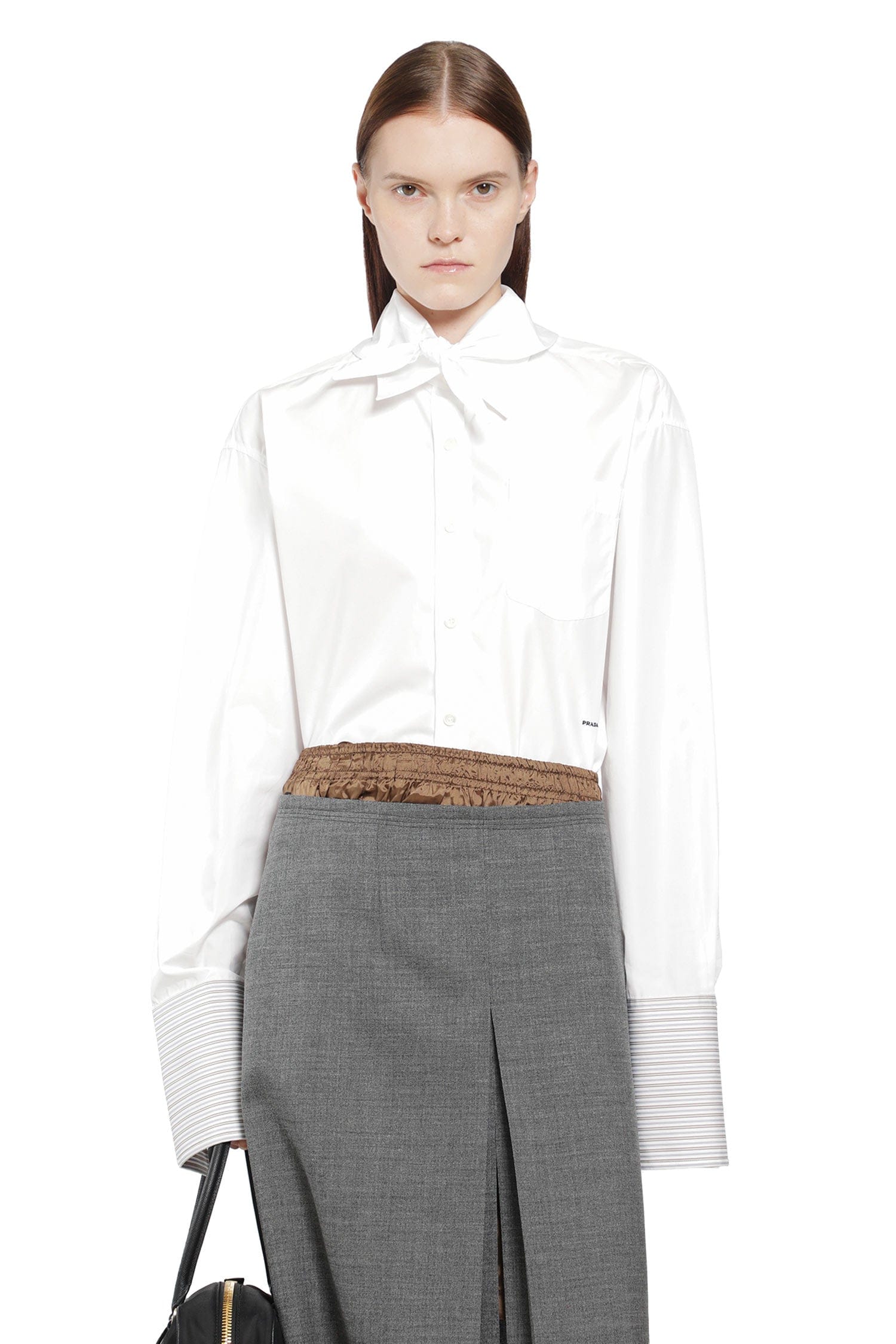Prada Layered Cotton Shirt with Bow
