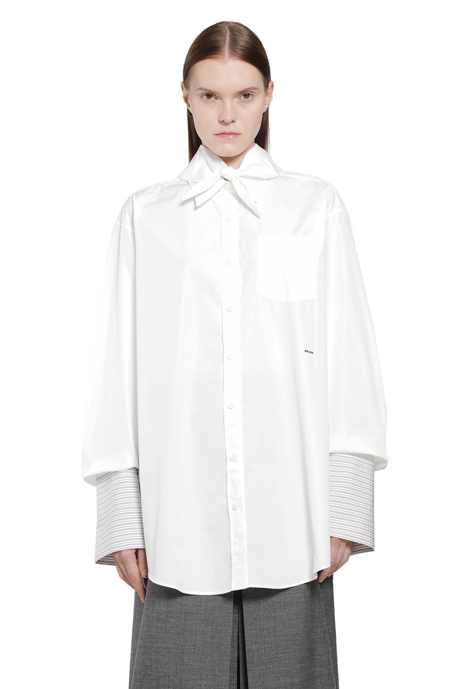Prada Layered Cotton Shirt with Bow
