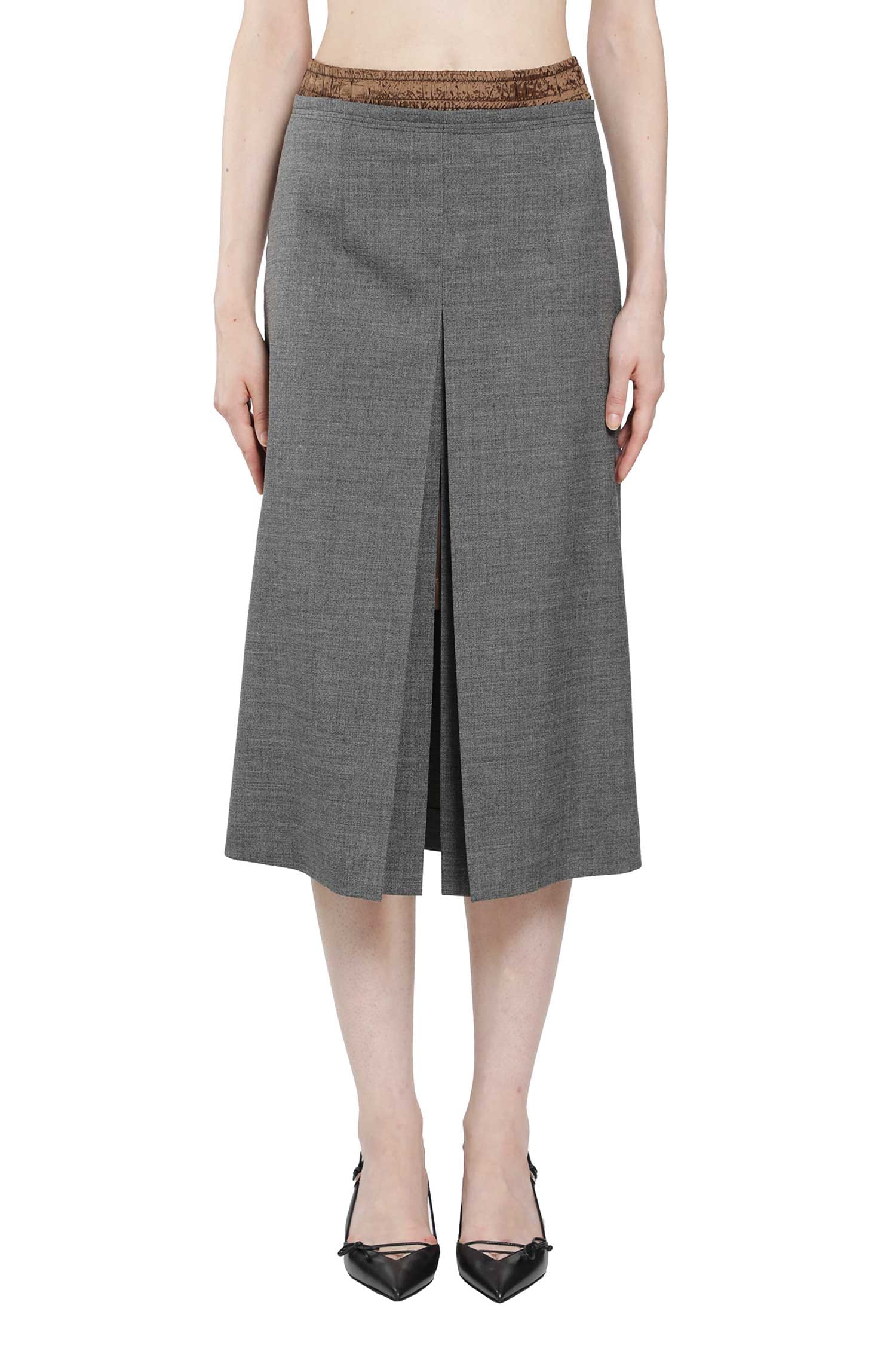 Prada Layered Wool Midi Skirt