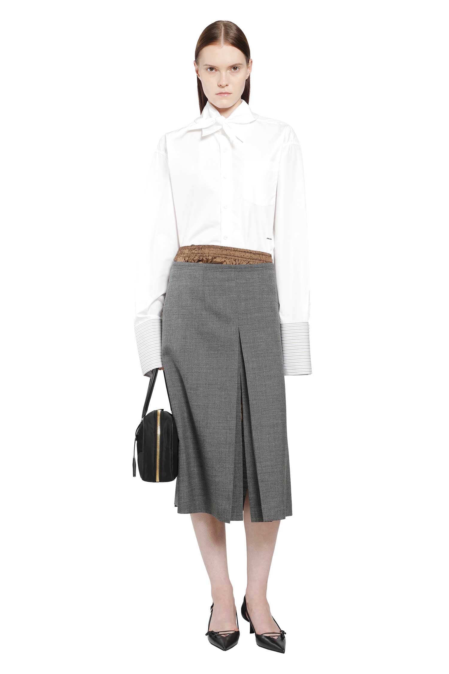 Prada Layered Wool Midi Skirt