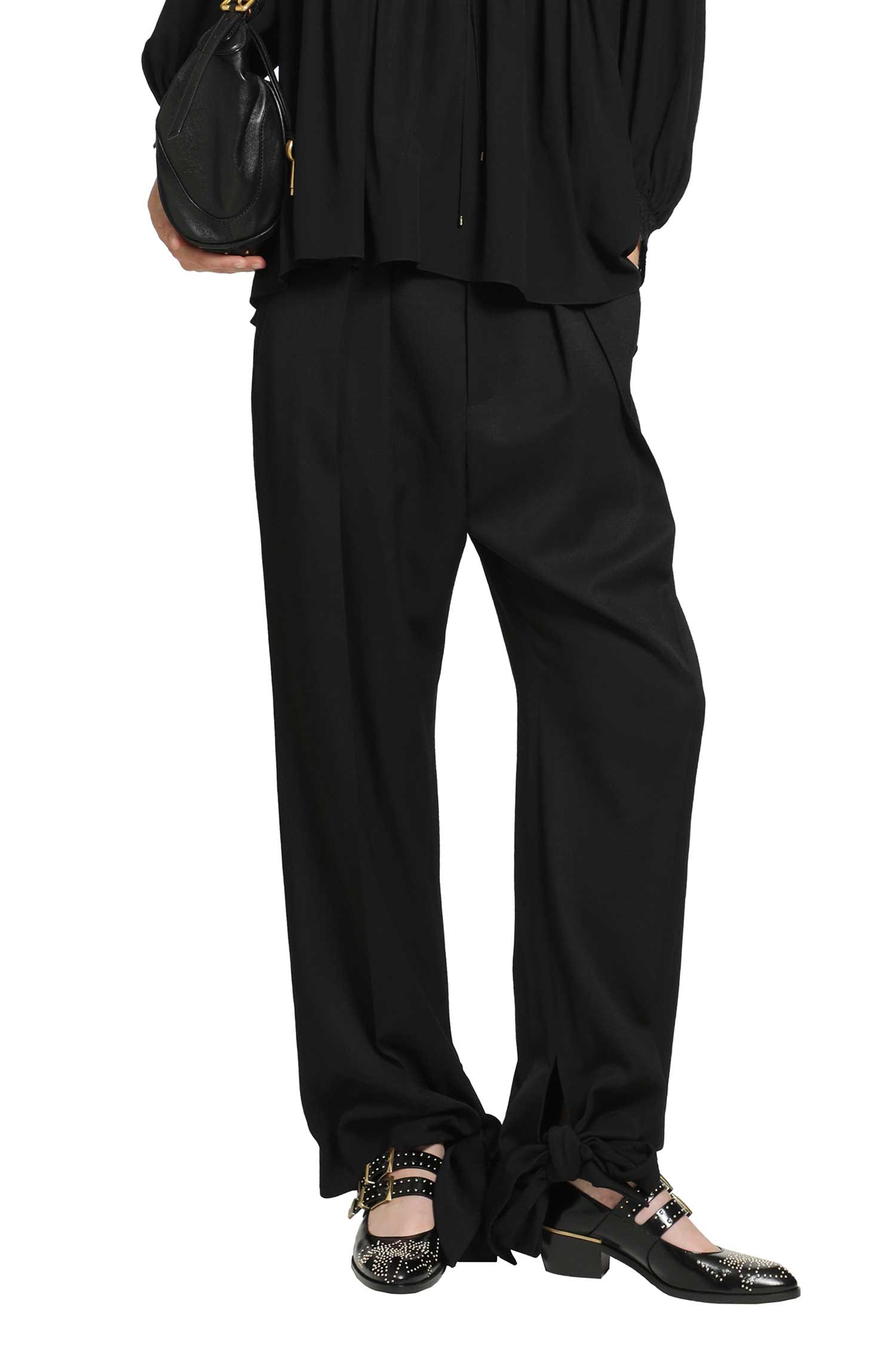 Chloe Pleated Tie-Hem Pants