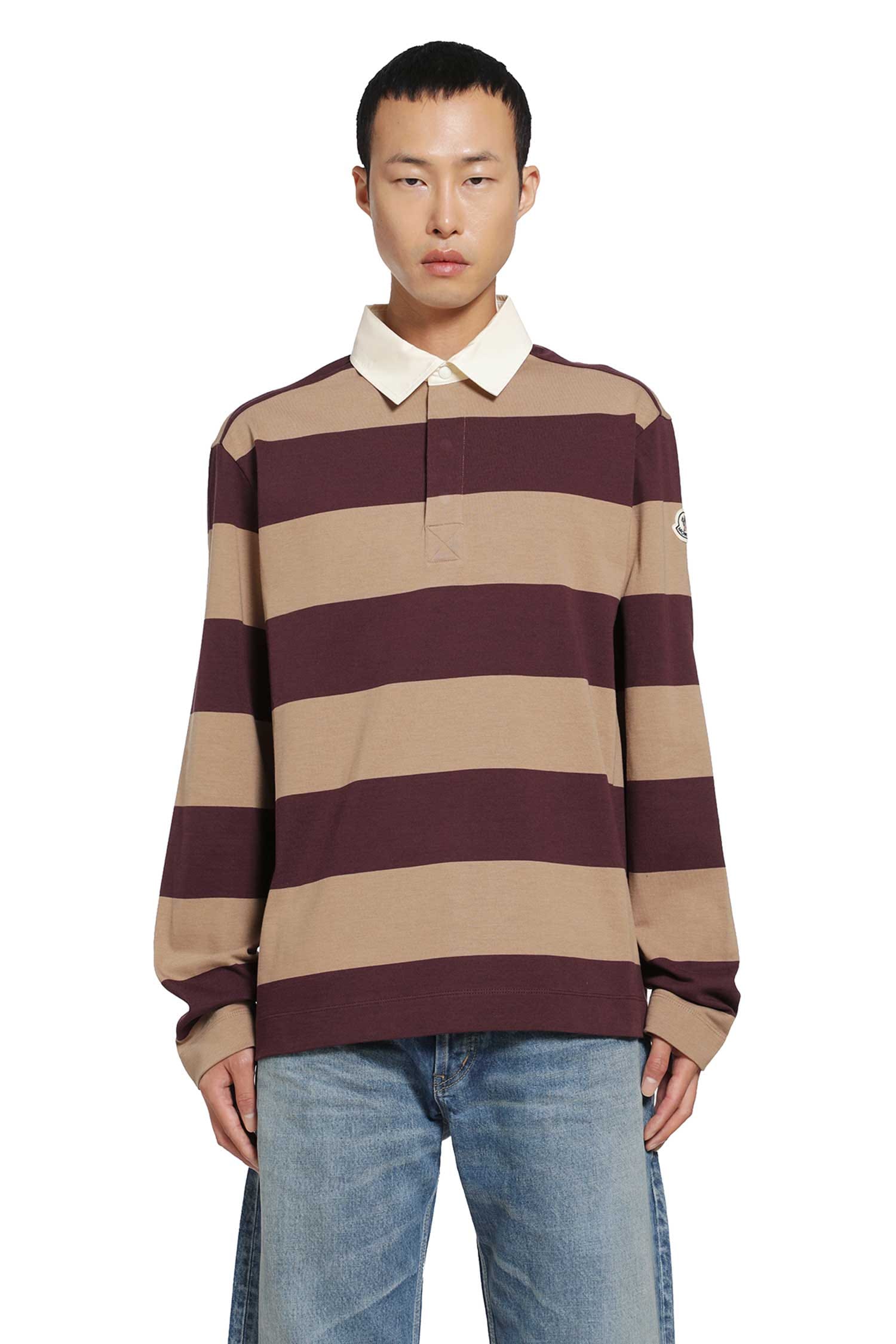 Moncler Striped Cotton Long Sleeve Polo Shirt
