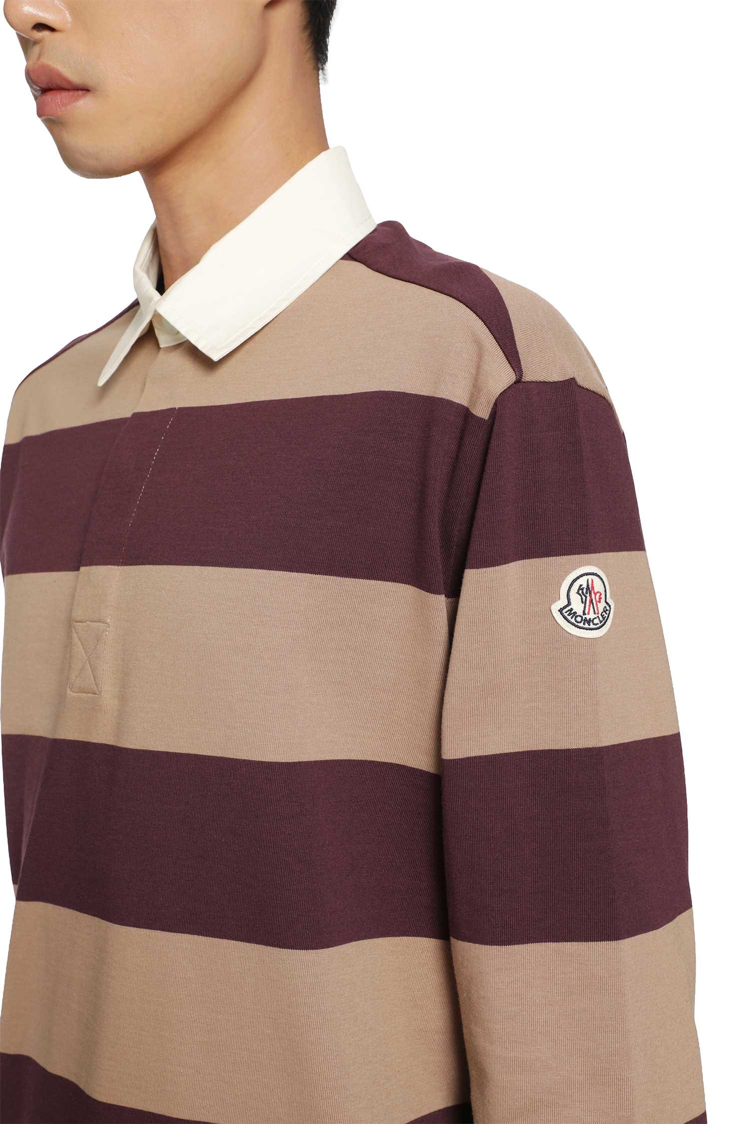 Moncler Striped Cotton Long Sleeve Polo Shirt