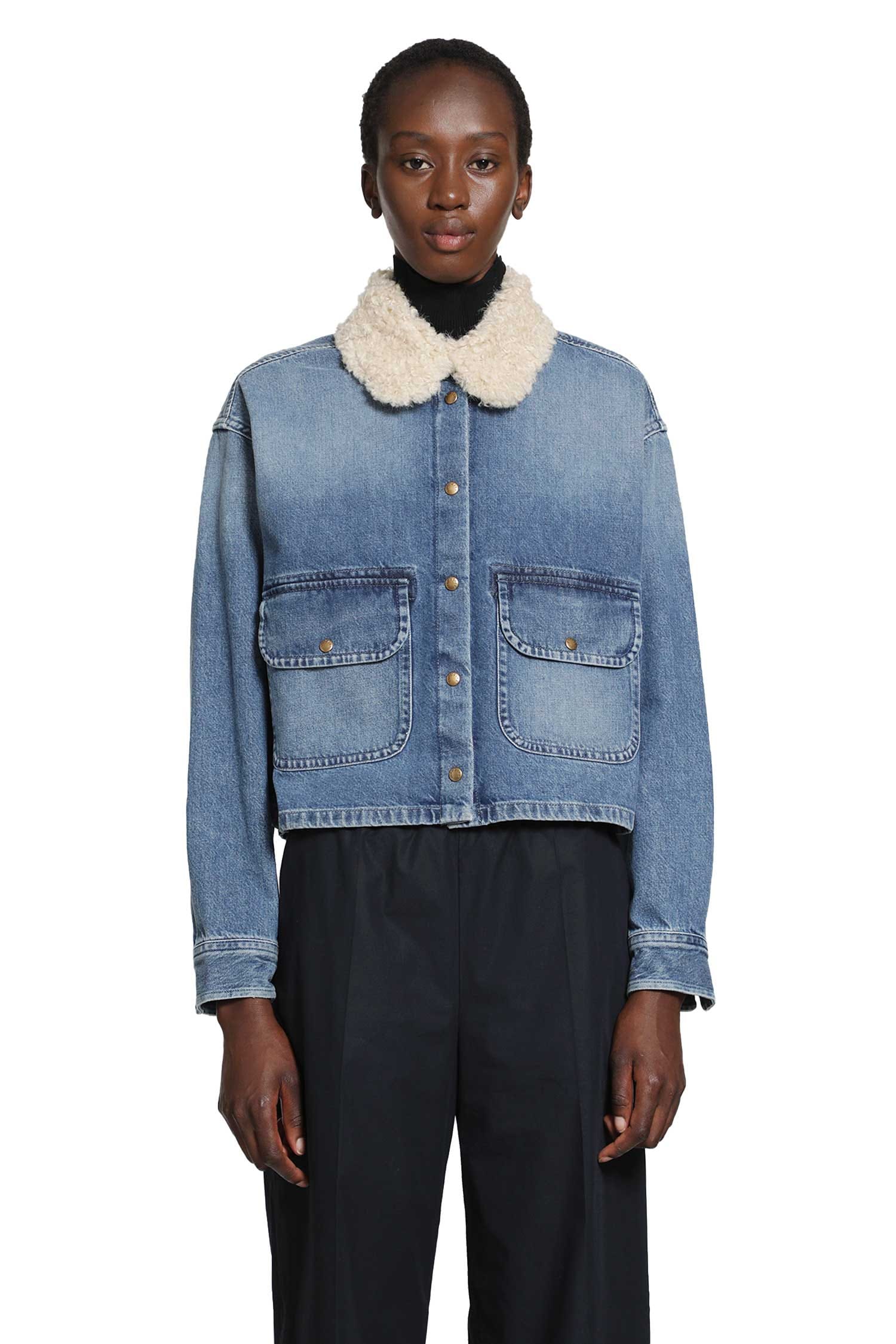 Moncler Teddy Trim Denim Shirt Jacket