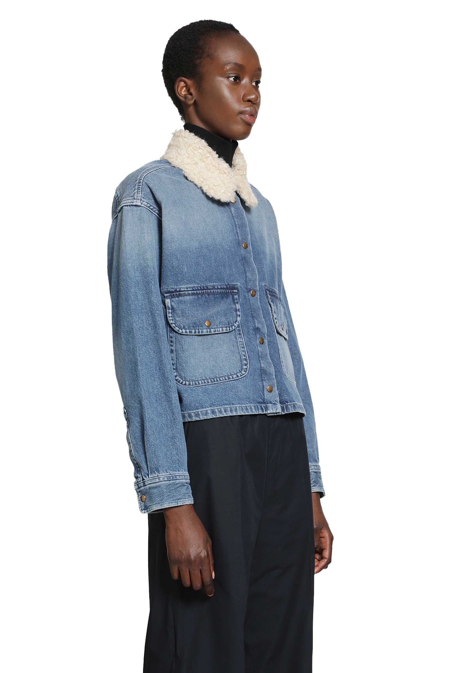 Moncler Teddy Trim Denim Shirt Jacket