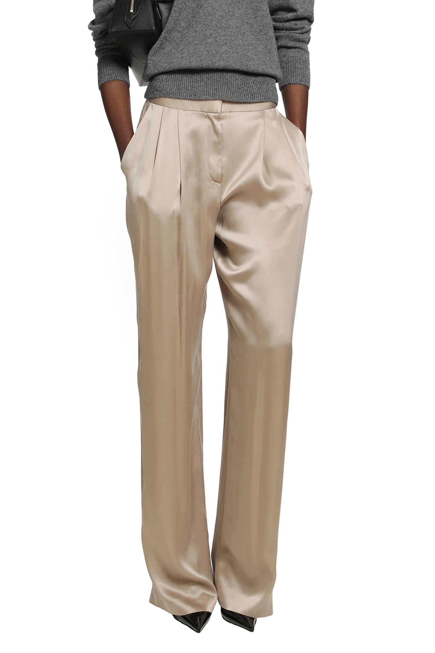 TOM FORD Silk Satin Double Pleat Pants
