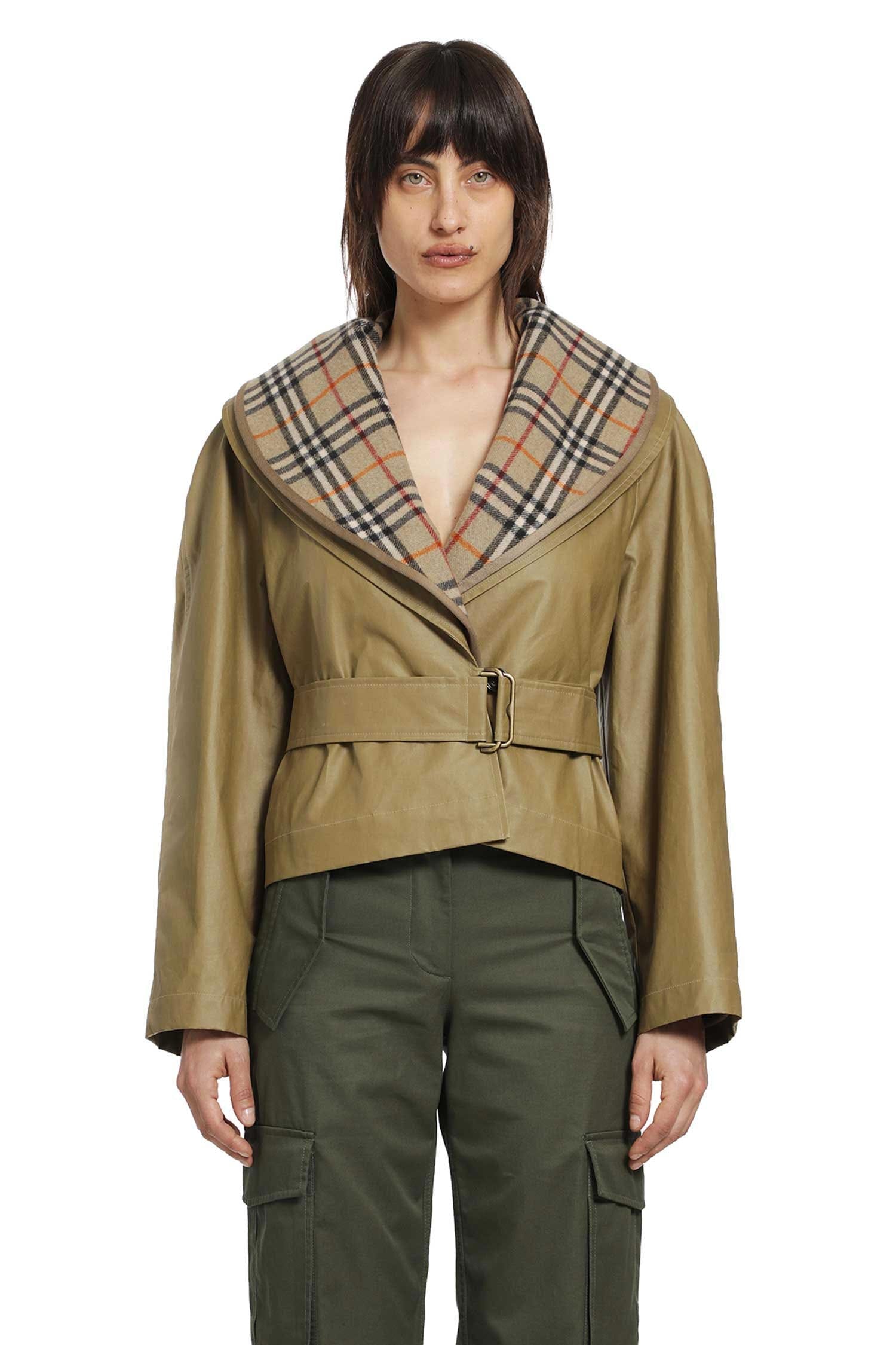 Burberry Cropped Cotton Jacket with Check Warmer
