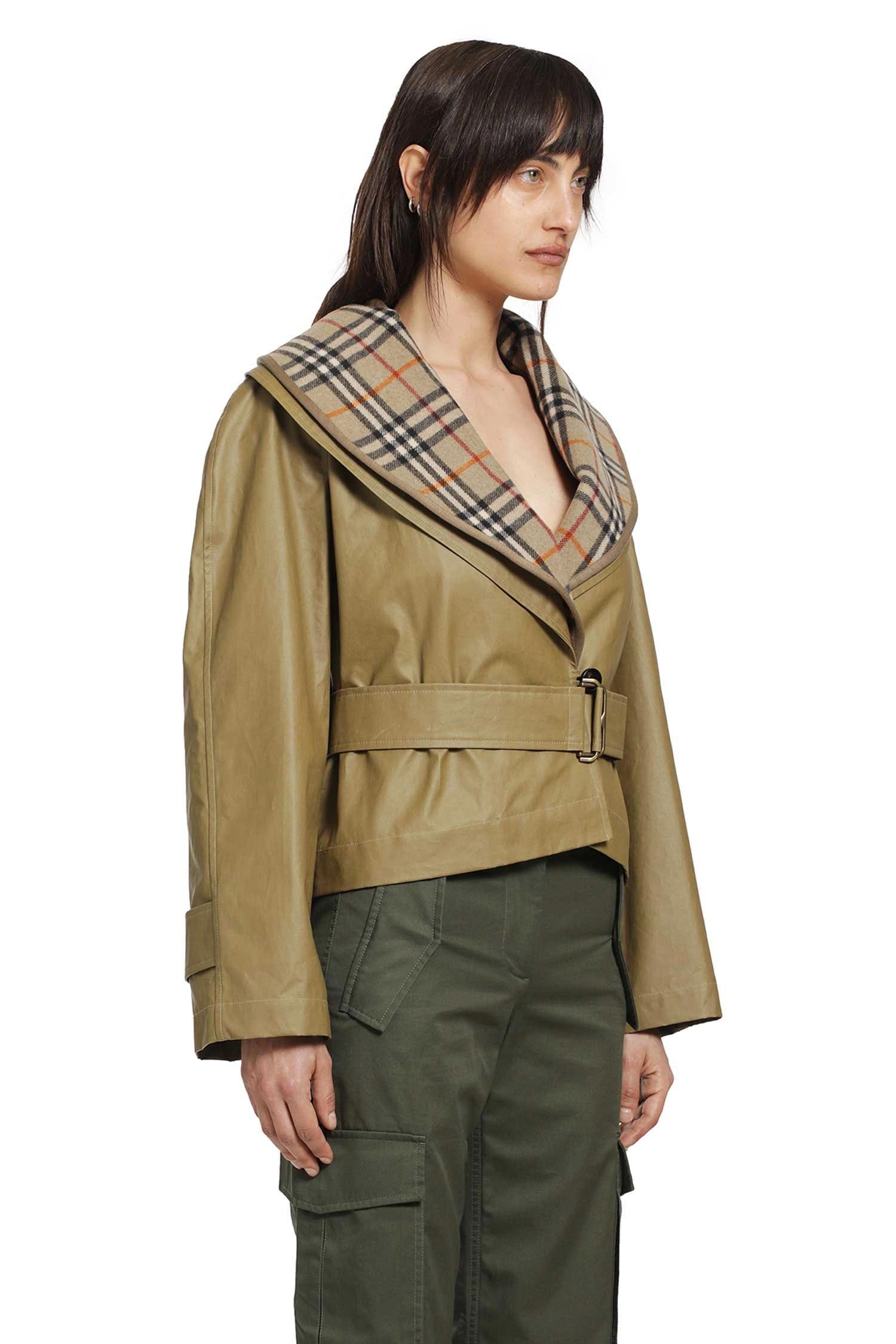 Burberry Cropped Cotton Jacket with Check Warmer