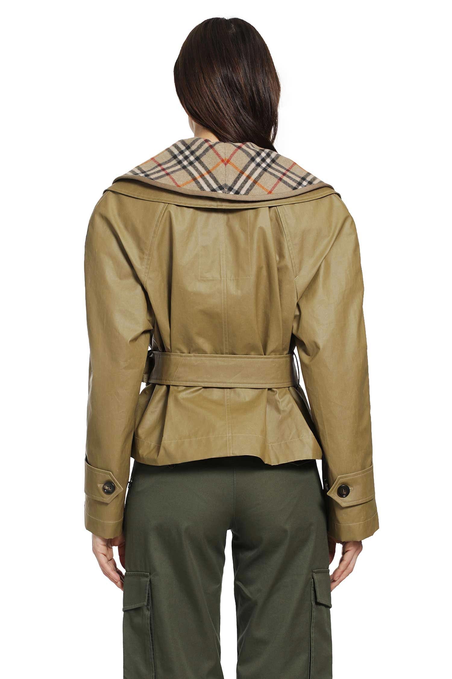 Burberry Cropped Cotton Jacket with Check Warmer