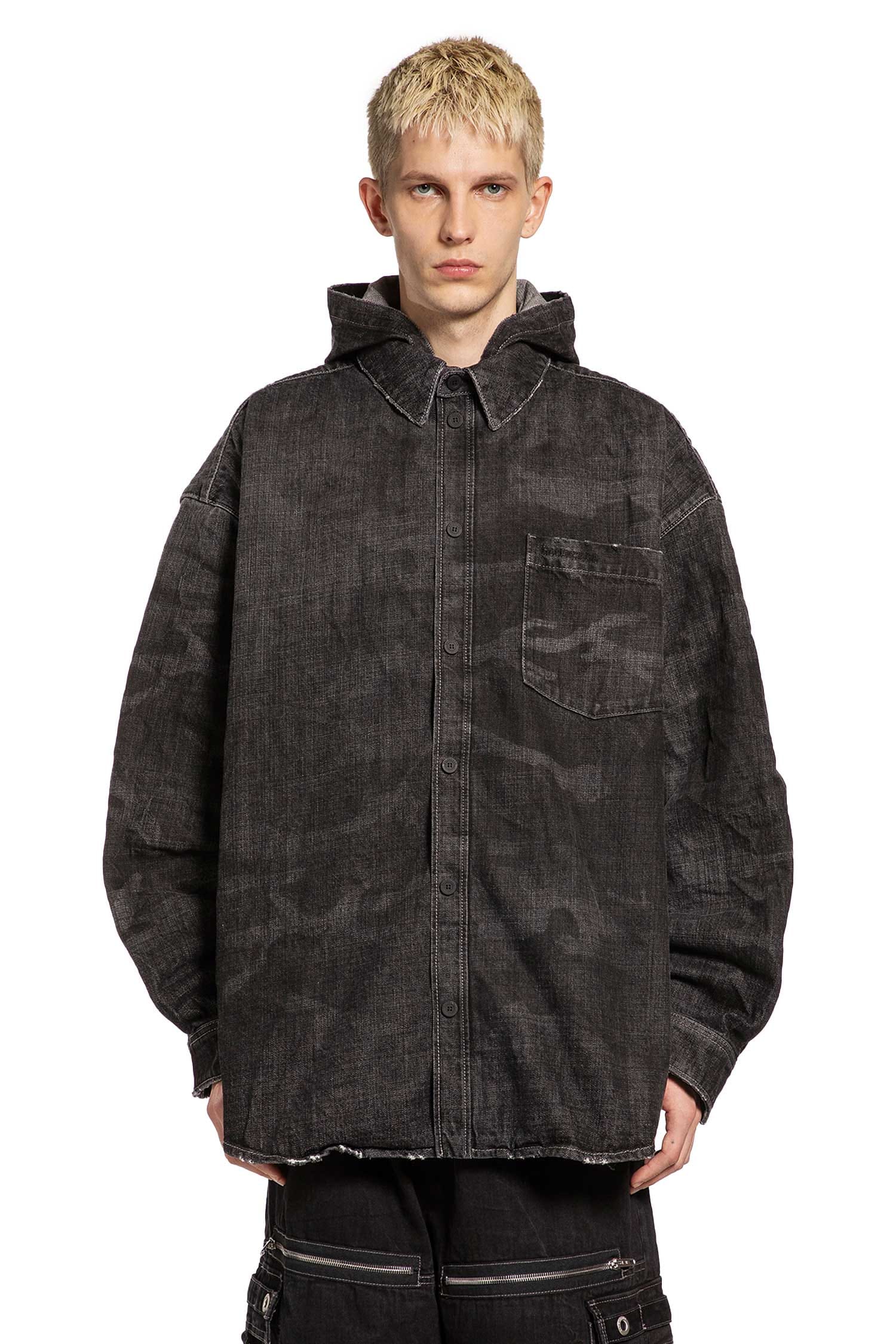 Balenciaga Washed Camo Denim Hooded Shirt