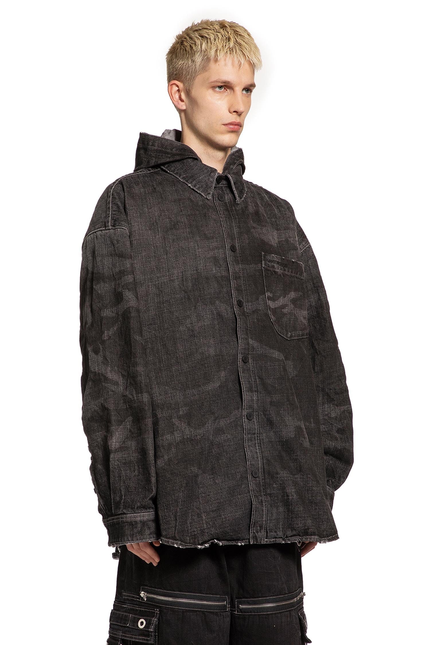Balenciaga Washed Camo Denim Hooded Shirt
