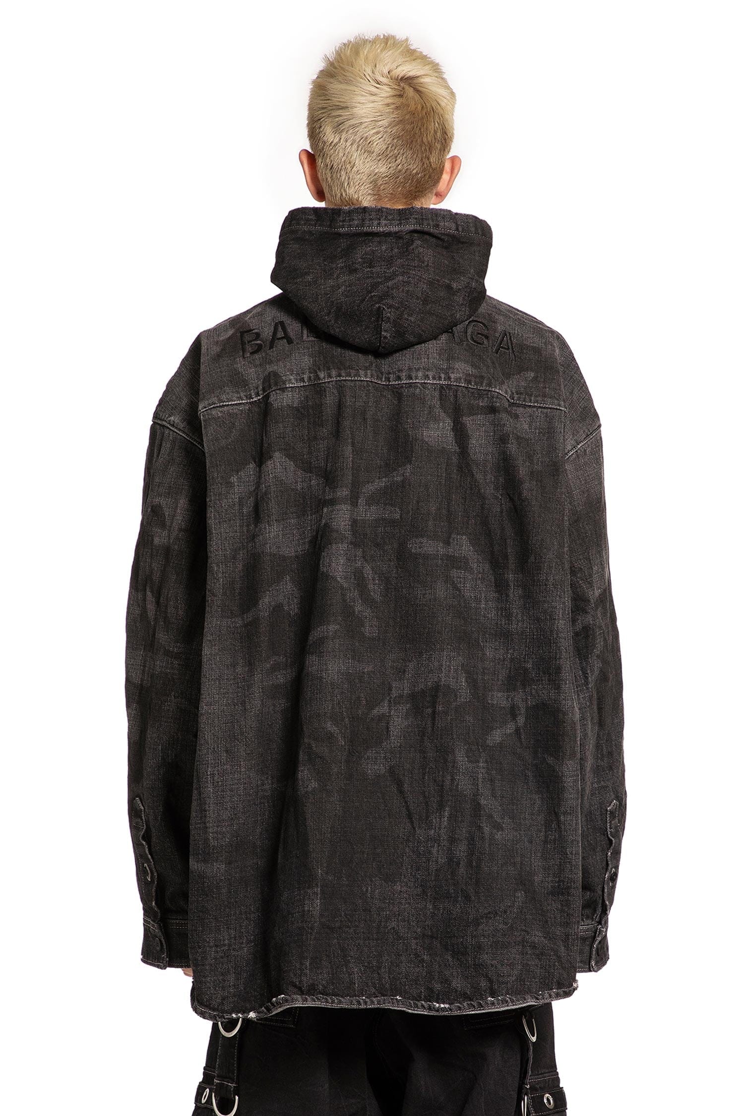 Balenciaga Washed Camo Denim Hooded Shirt