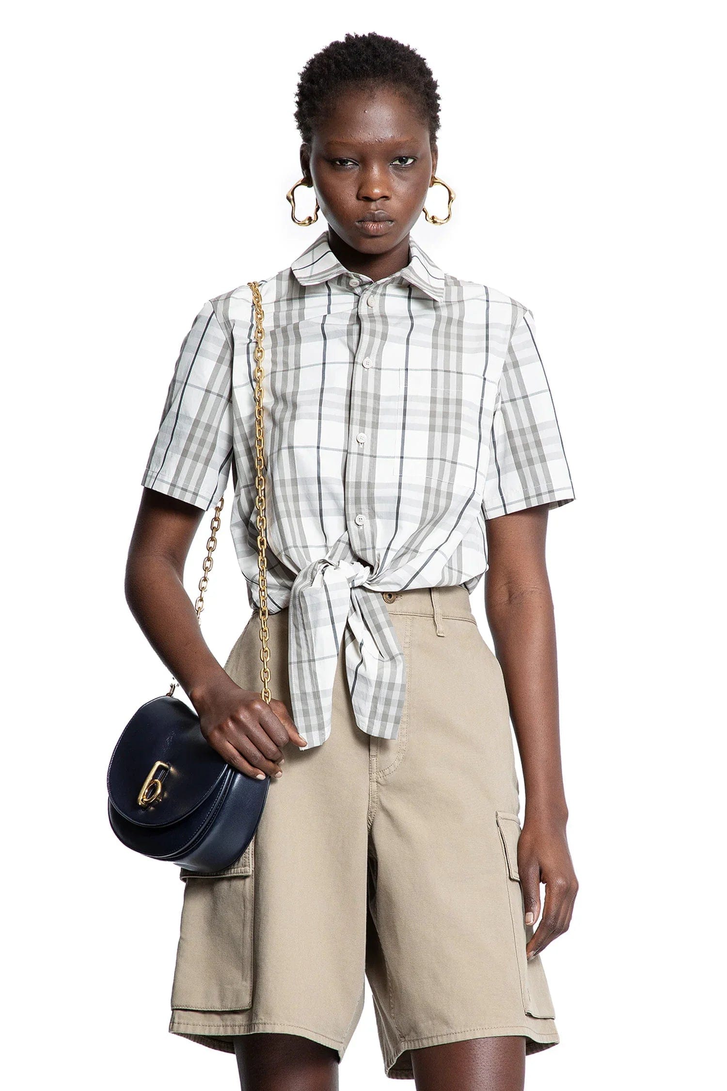 Burberry Cropped Check Cotton Short Sleeve Shirt