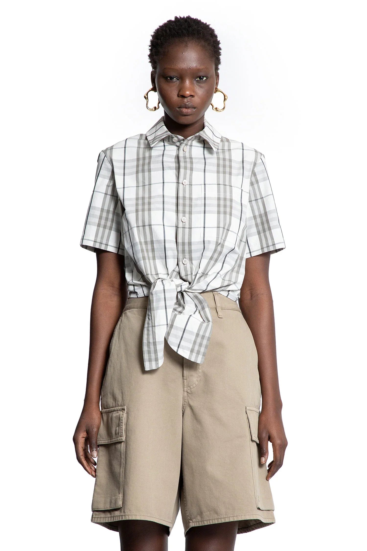 Burberry Cropped Check Cotton Short Sleeve Shirt