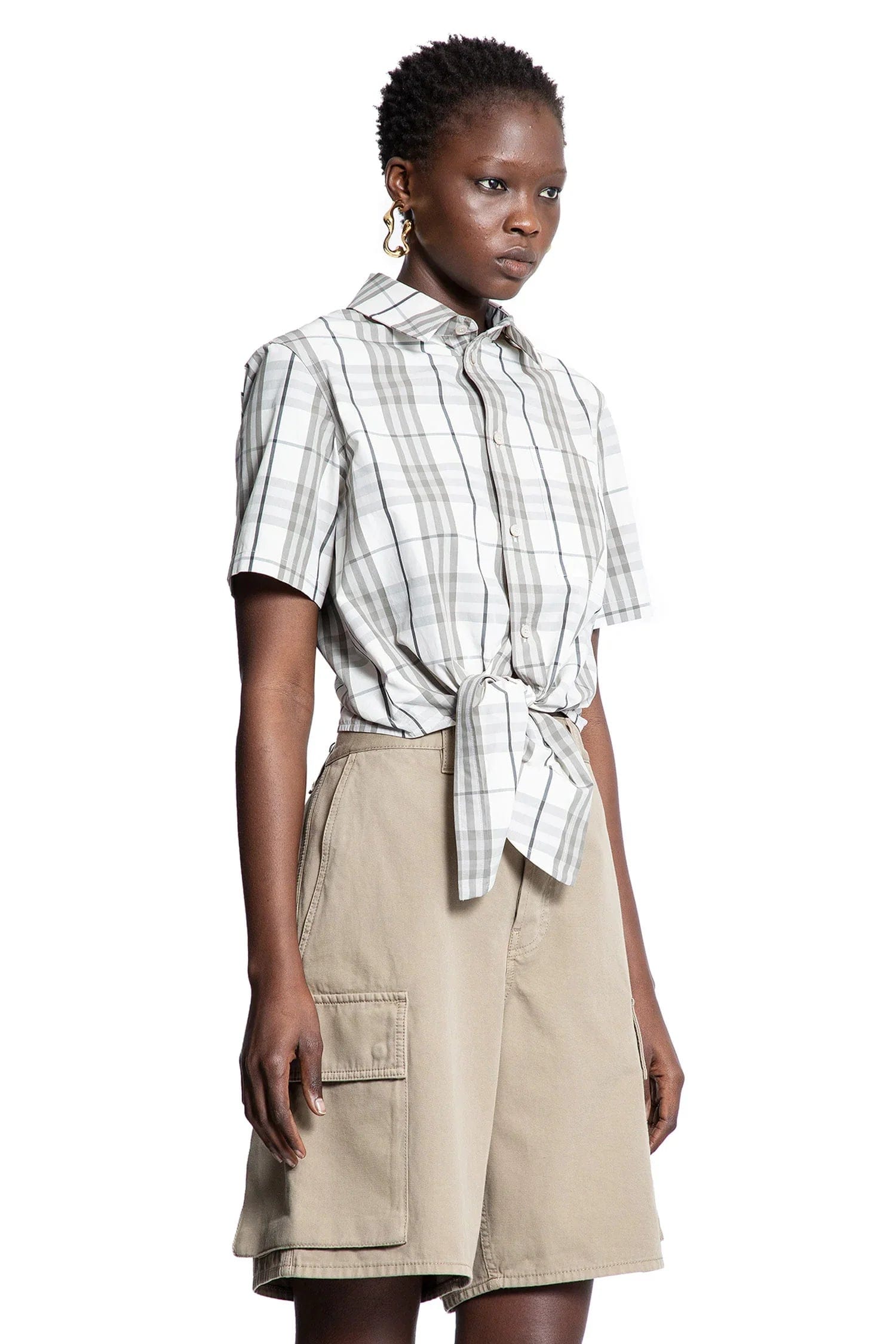 Burberry Cropped Check Cotton Short Sleeve Shirt