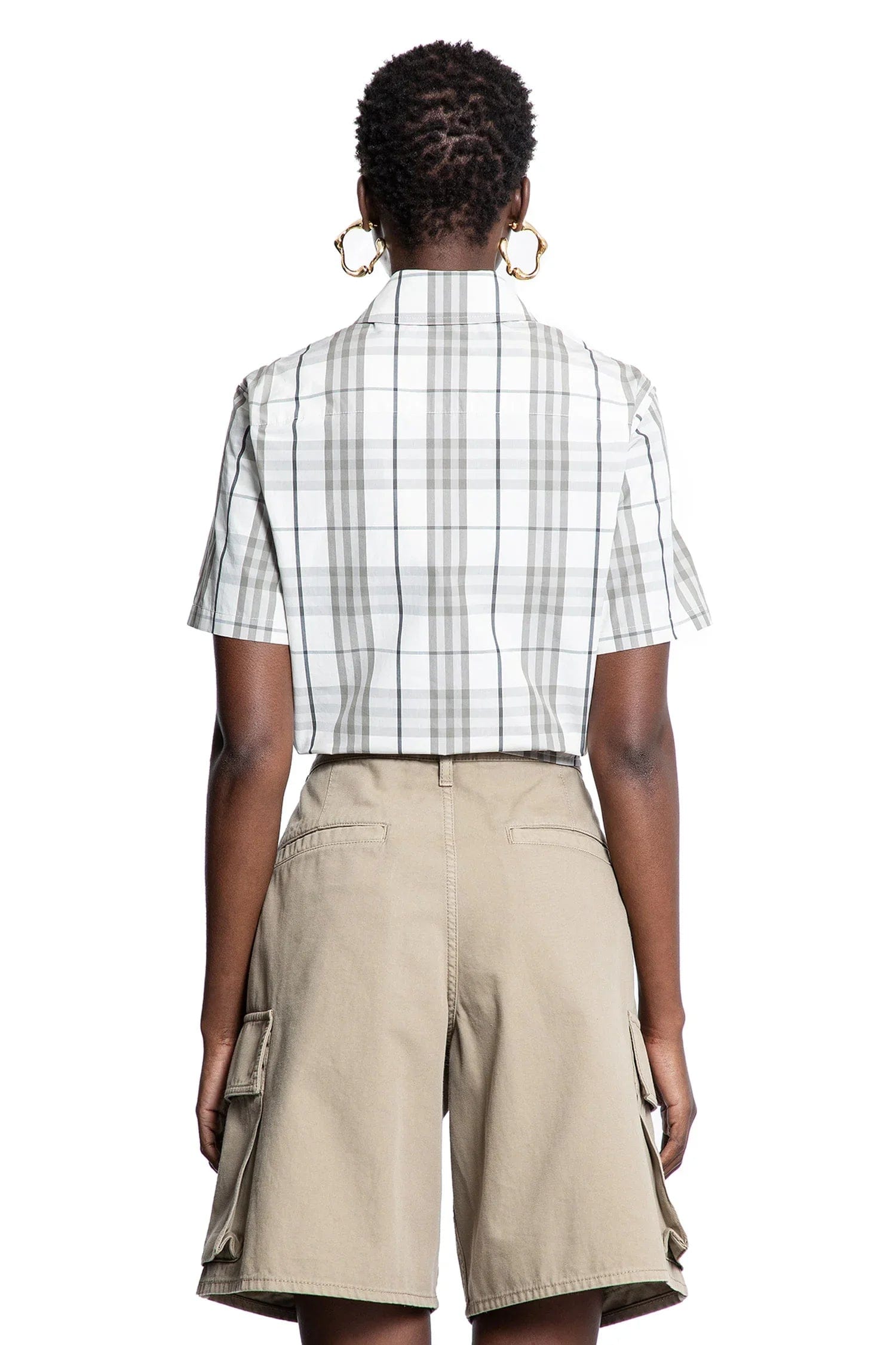 Burberry Cropped Check Cotton Short Sleeve Shirt