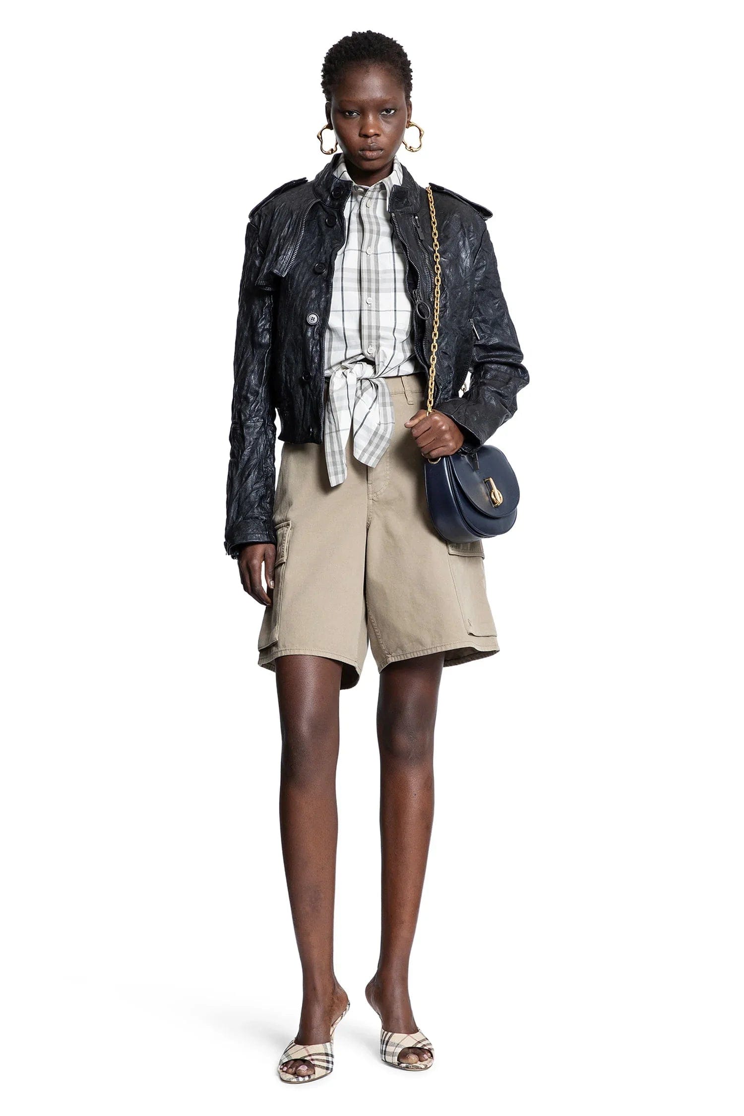 Burberry Cropped Check Cotton Short Sleeve Shirt
