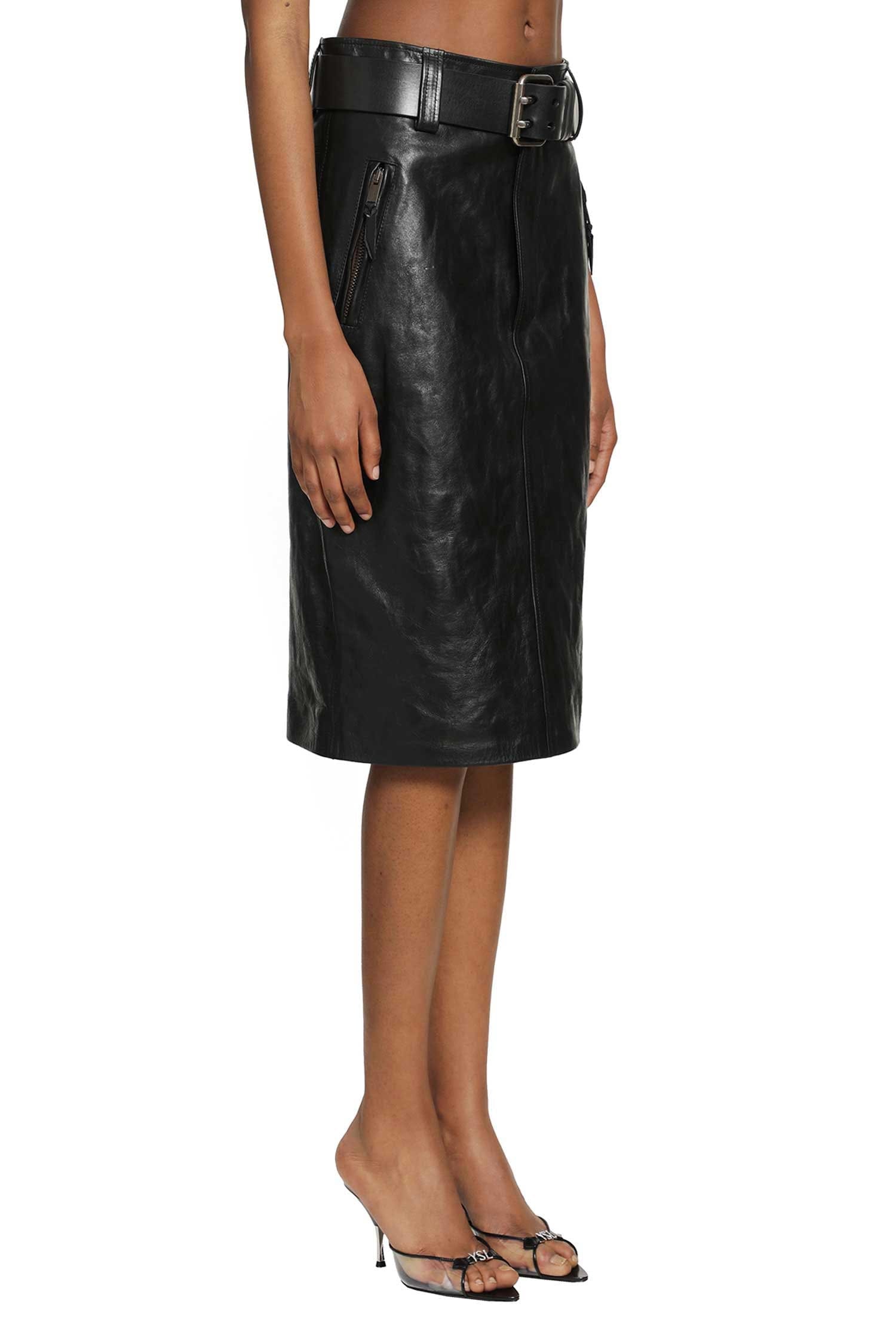 Saint Laurent Belted Pencil Skirt in Creased Leather