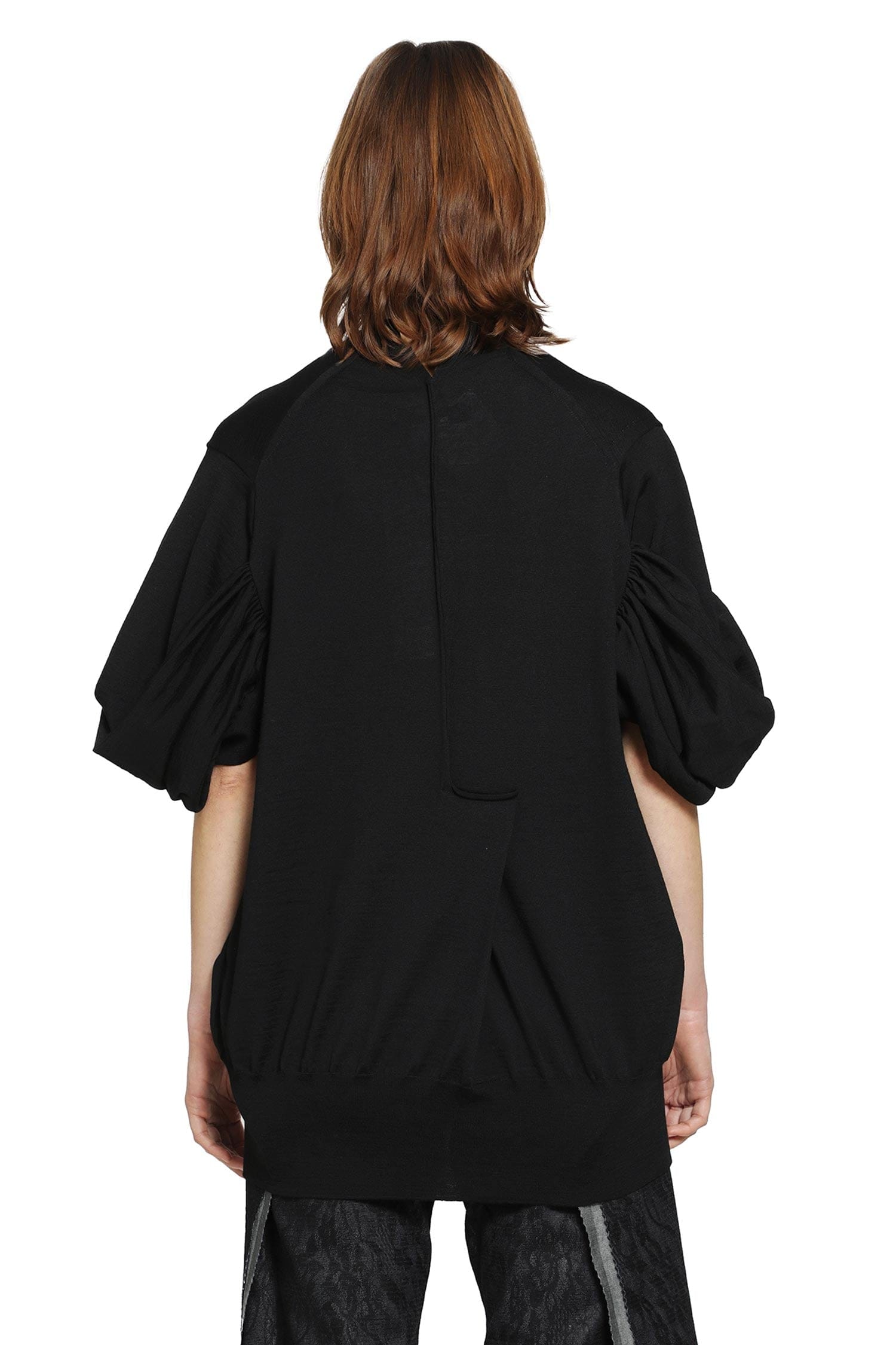 Junya Watanabe V-Neck Wool Sweater with Gathered Sleeves