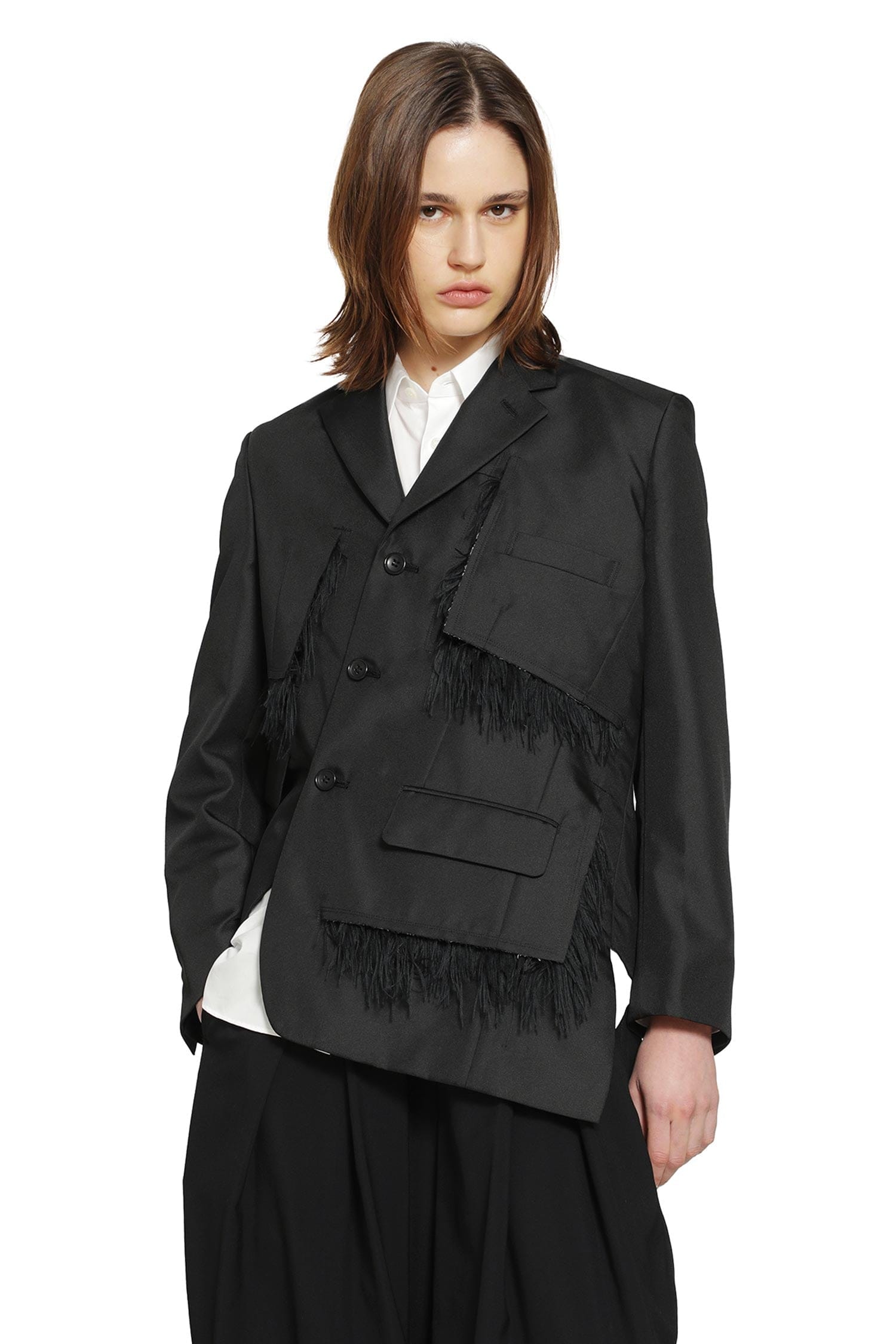 Comme Des Garcons Single-Breasted Blazer with Frayed Trim
