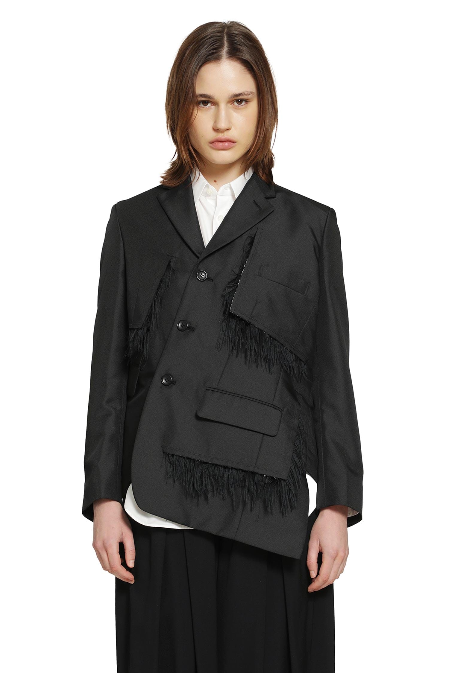 Comme Des Garcons Single-Breasted Blazer with Frayed Trim