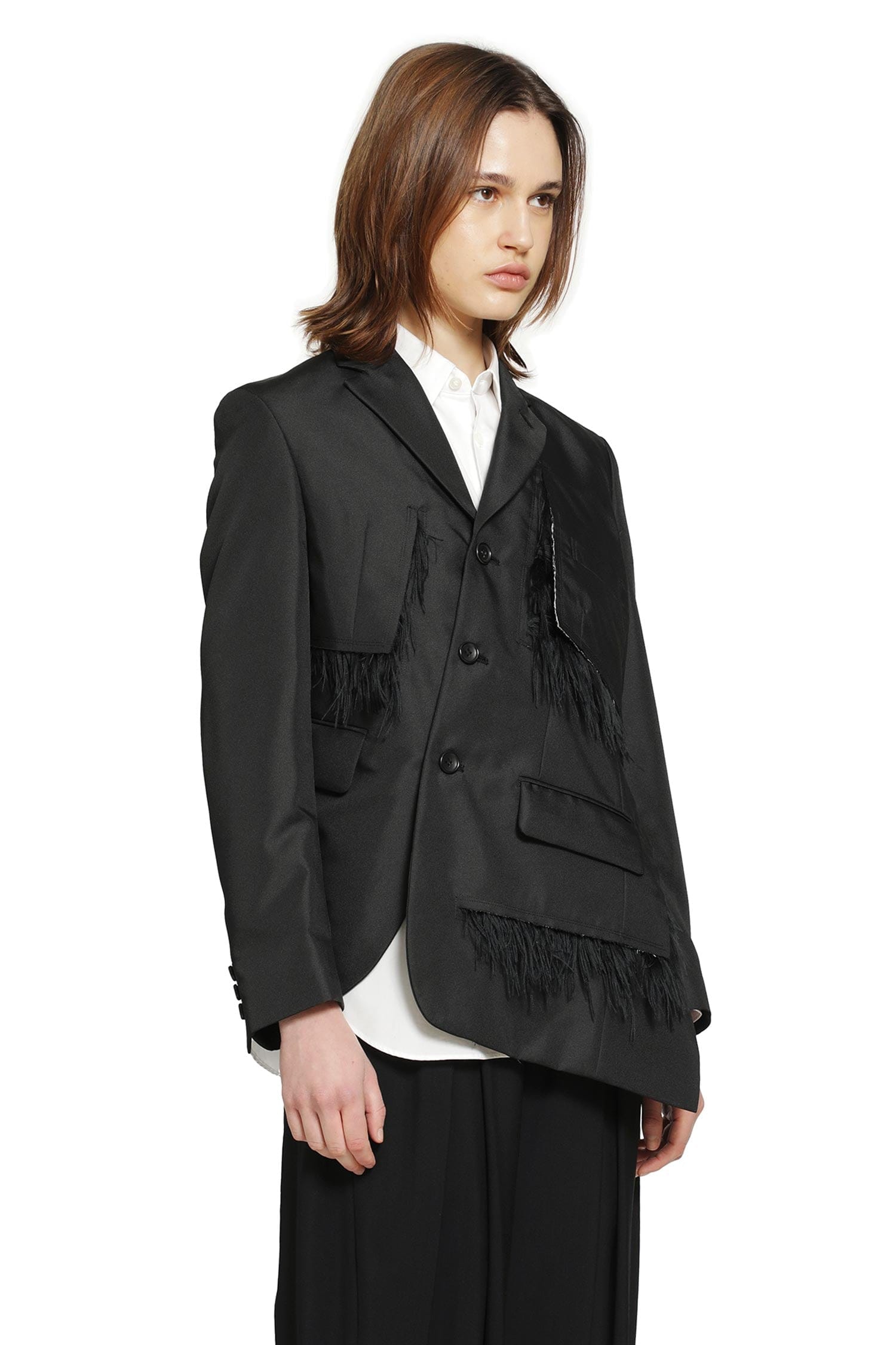 Comme Des Garcons Single-Breasted Blazer with Frayed Trim