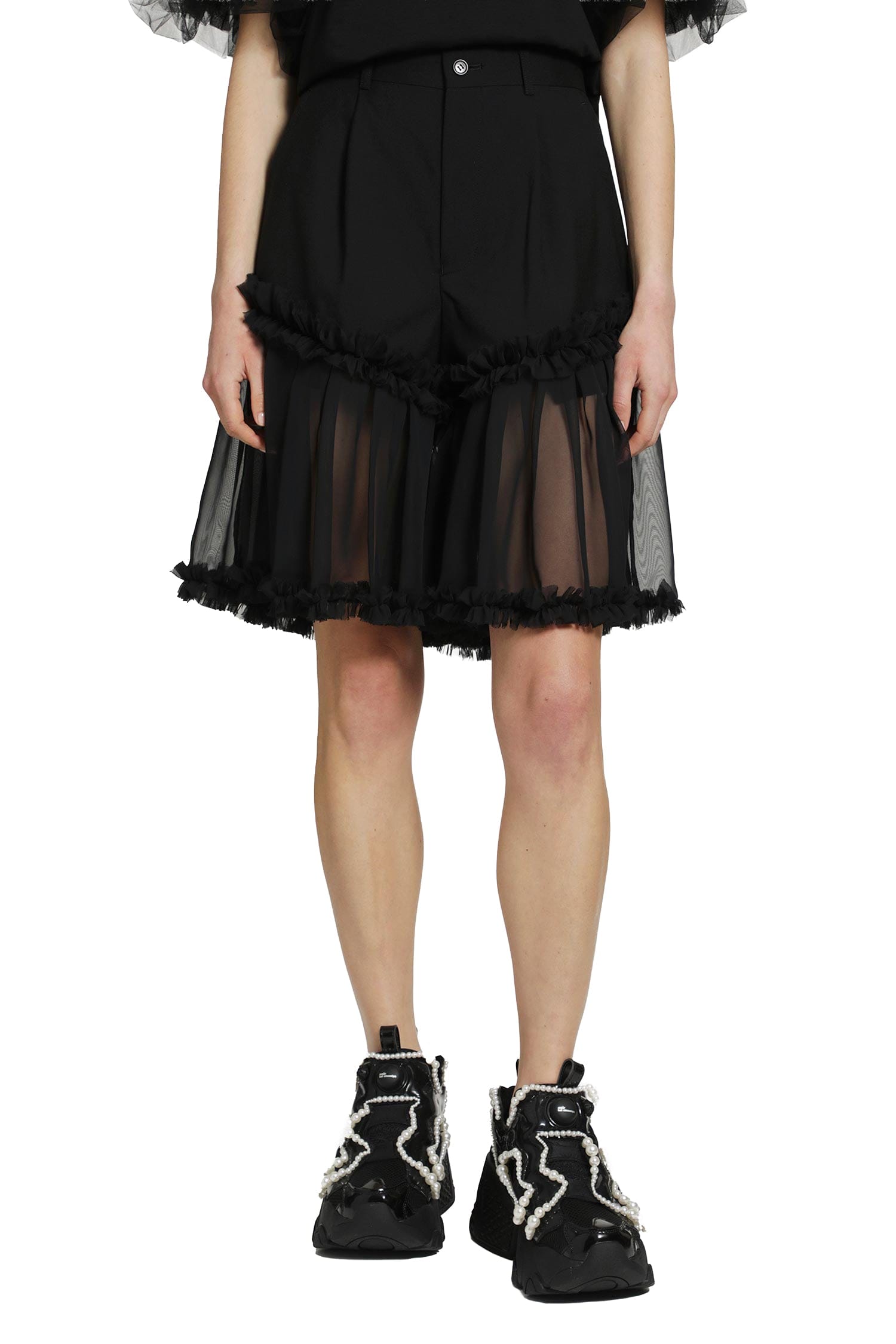 Noir Kei Ninomiya Spliced Wool and Tulle Shorts