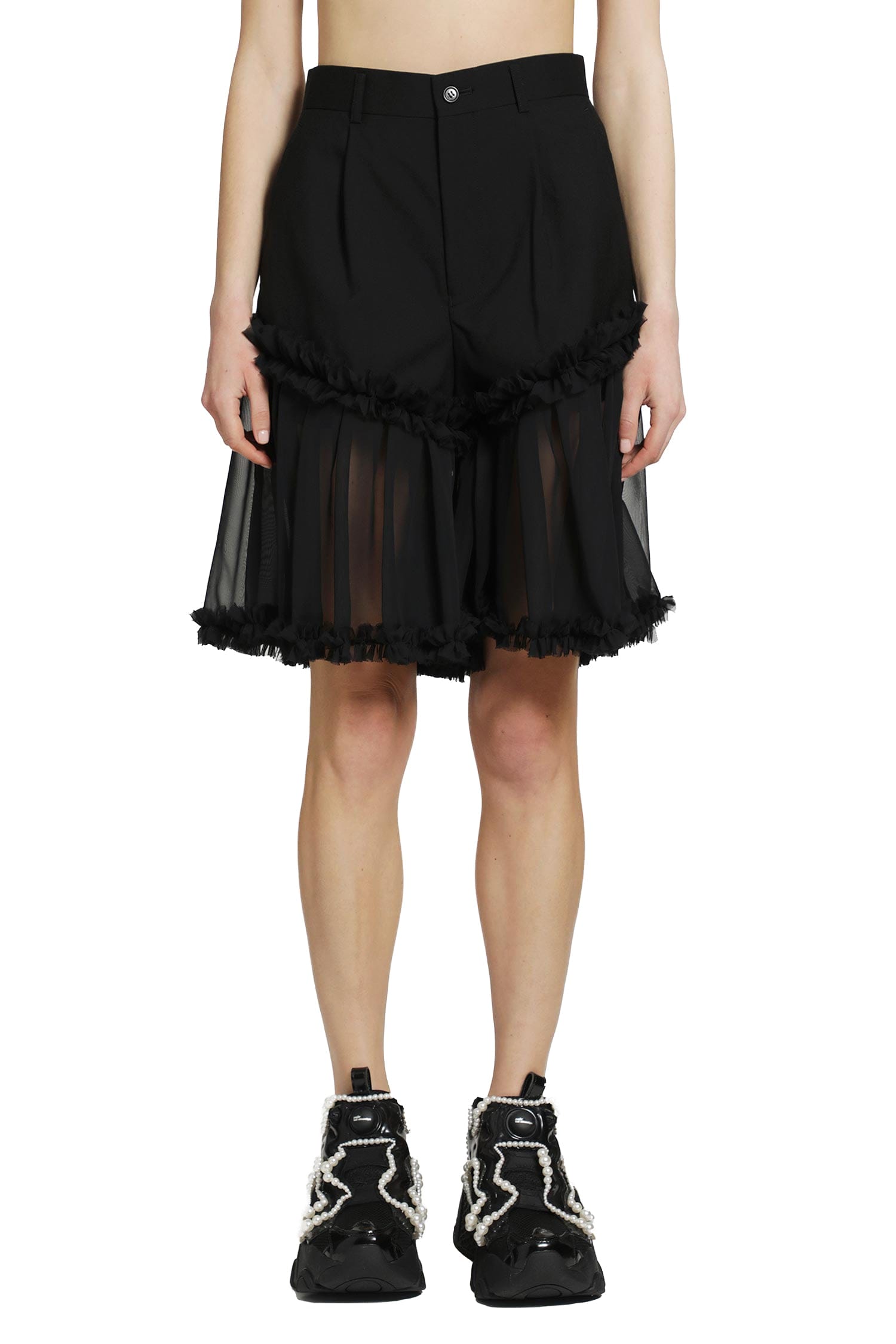 Noir Kei Ninomiya Spliced Wool and Tulle Shorts