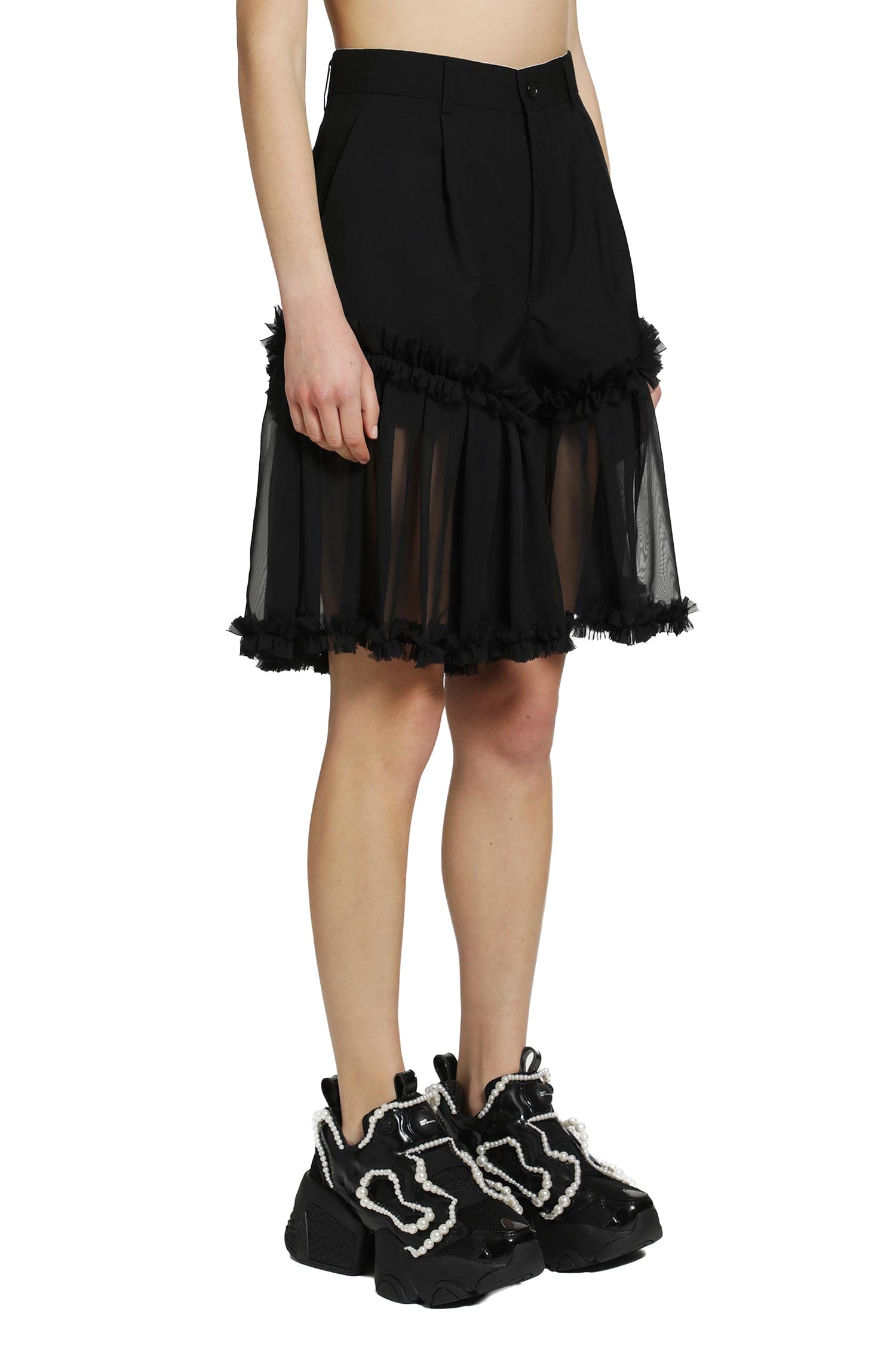 Noir Kei Ninomiya Spliced Wool and Tulle Shorts