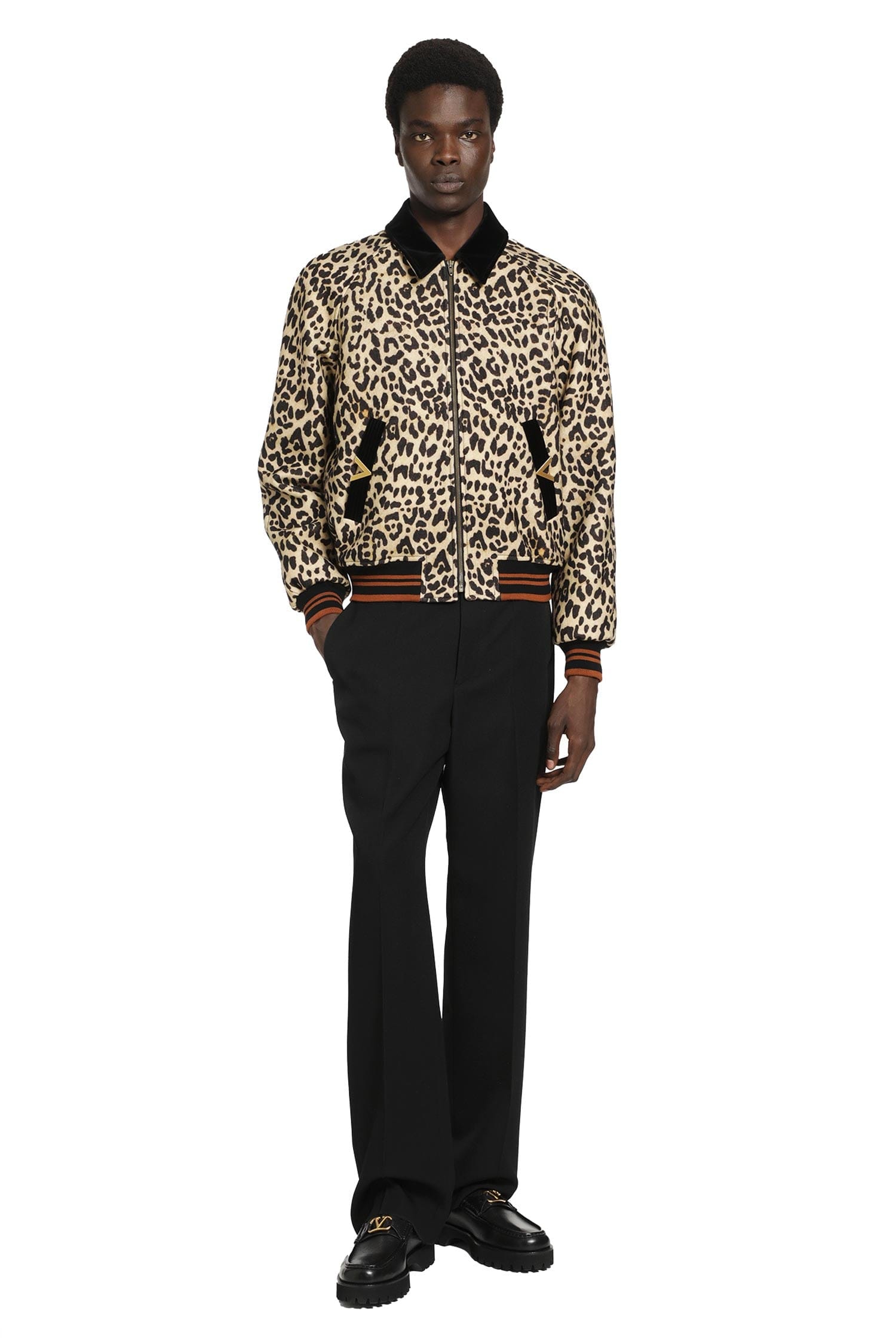 Valentino Leopard Print Wool Drape Jacket