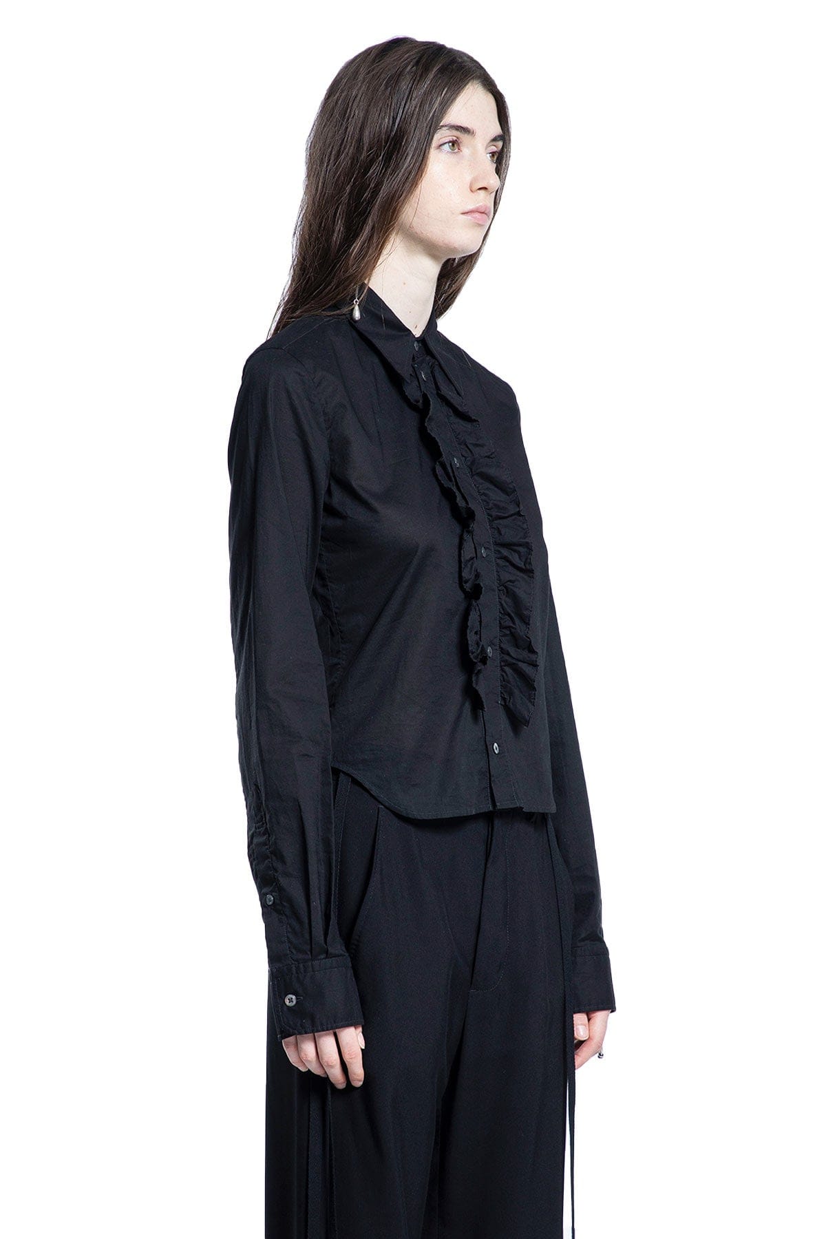 Ann Demeulemeester Erma Ruffled Shirt in Light Cotton Poplin