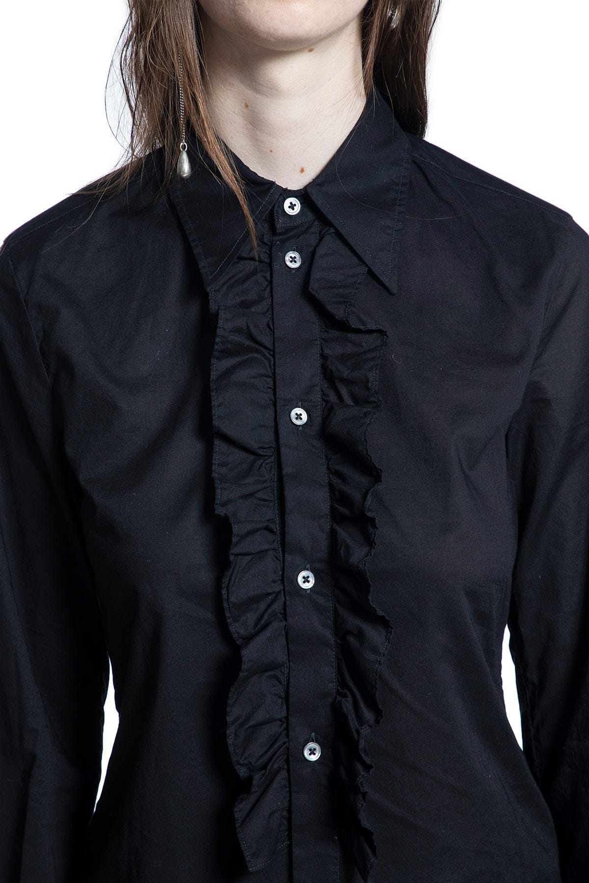 Ann Demeulemeester Erma Ruffled Shirt in Light Cotton Poplin