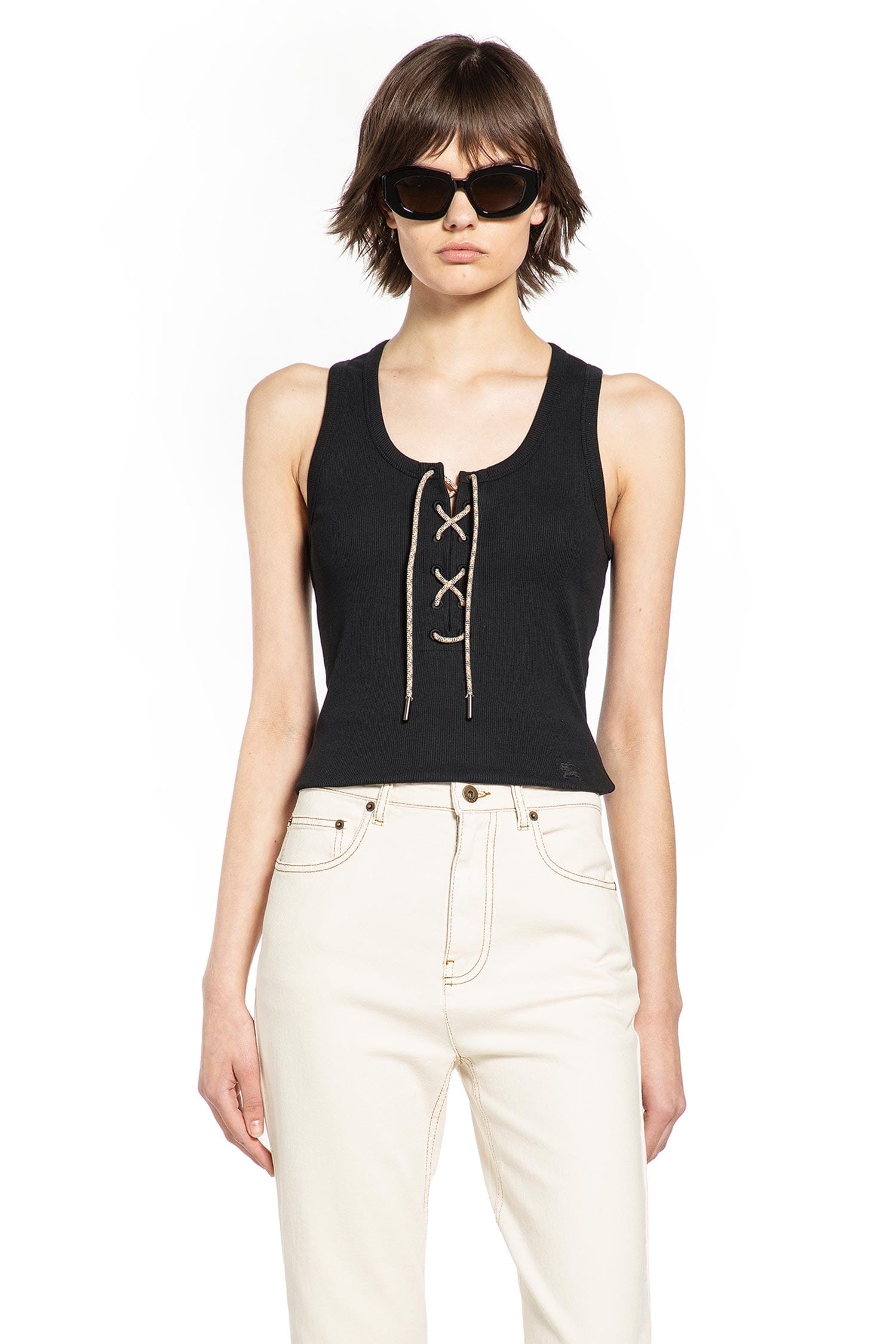 Burberry Lace-Up Cotton Tank Top