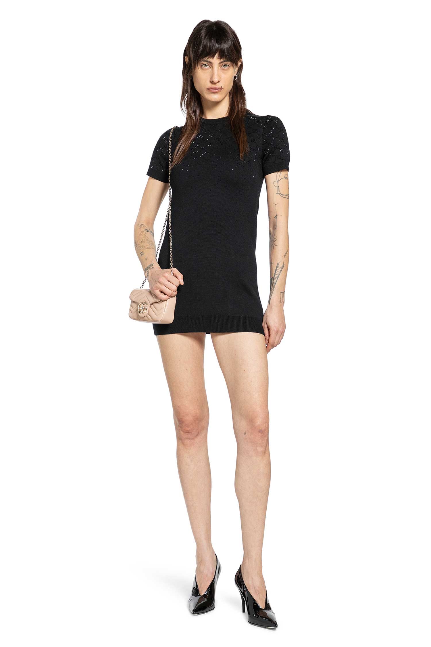 Gucci Fine Wool Mini Dress With GG Crystals