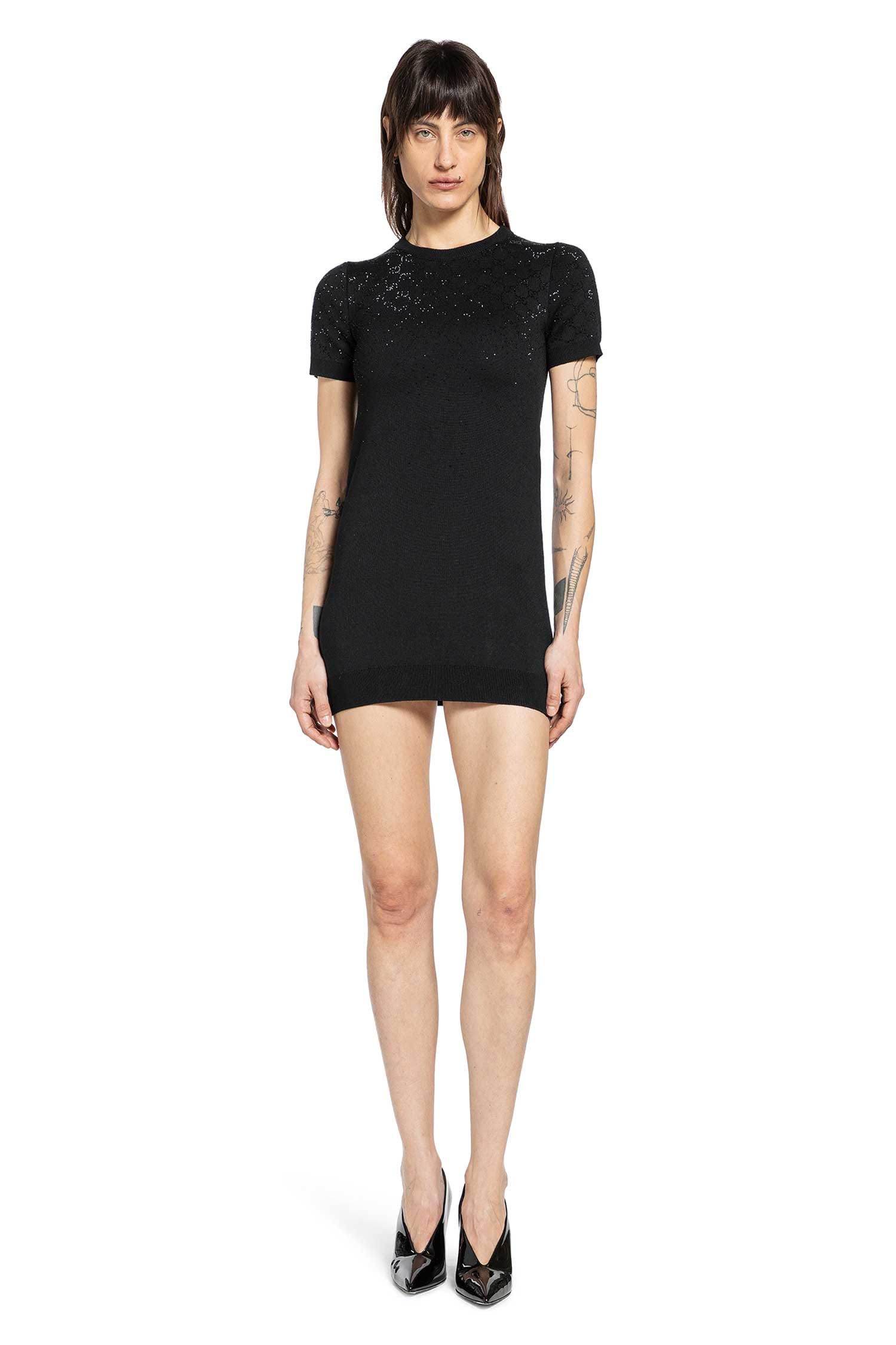 Gucci Fine Wool Mini Dress With GG Crystals