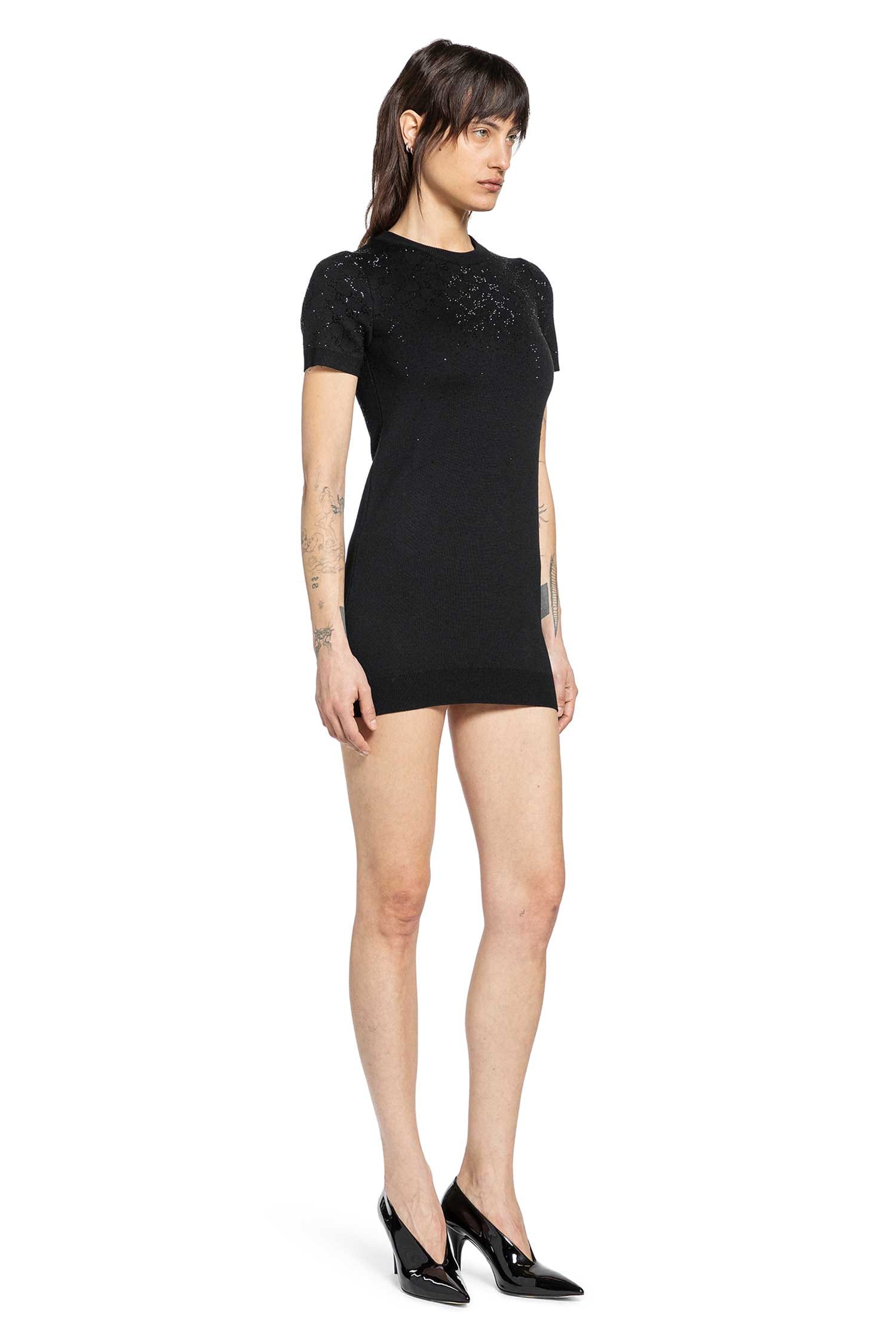 Gucci Fine Wool Mini Dress With GG Crystals
